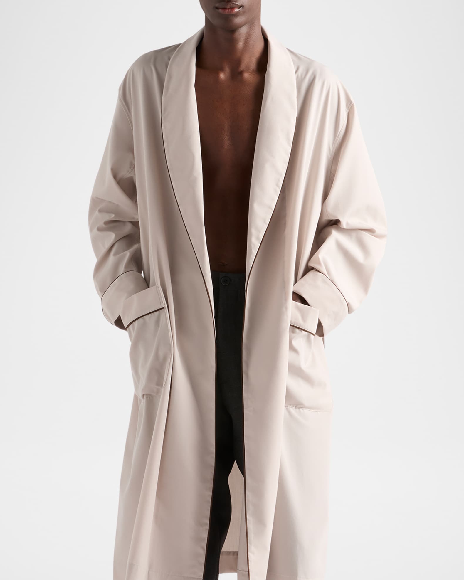 Prada Men's Belted Cotton Robe Coat | Neiman Marcus