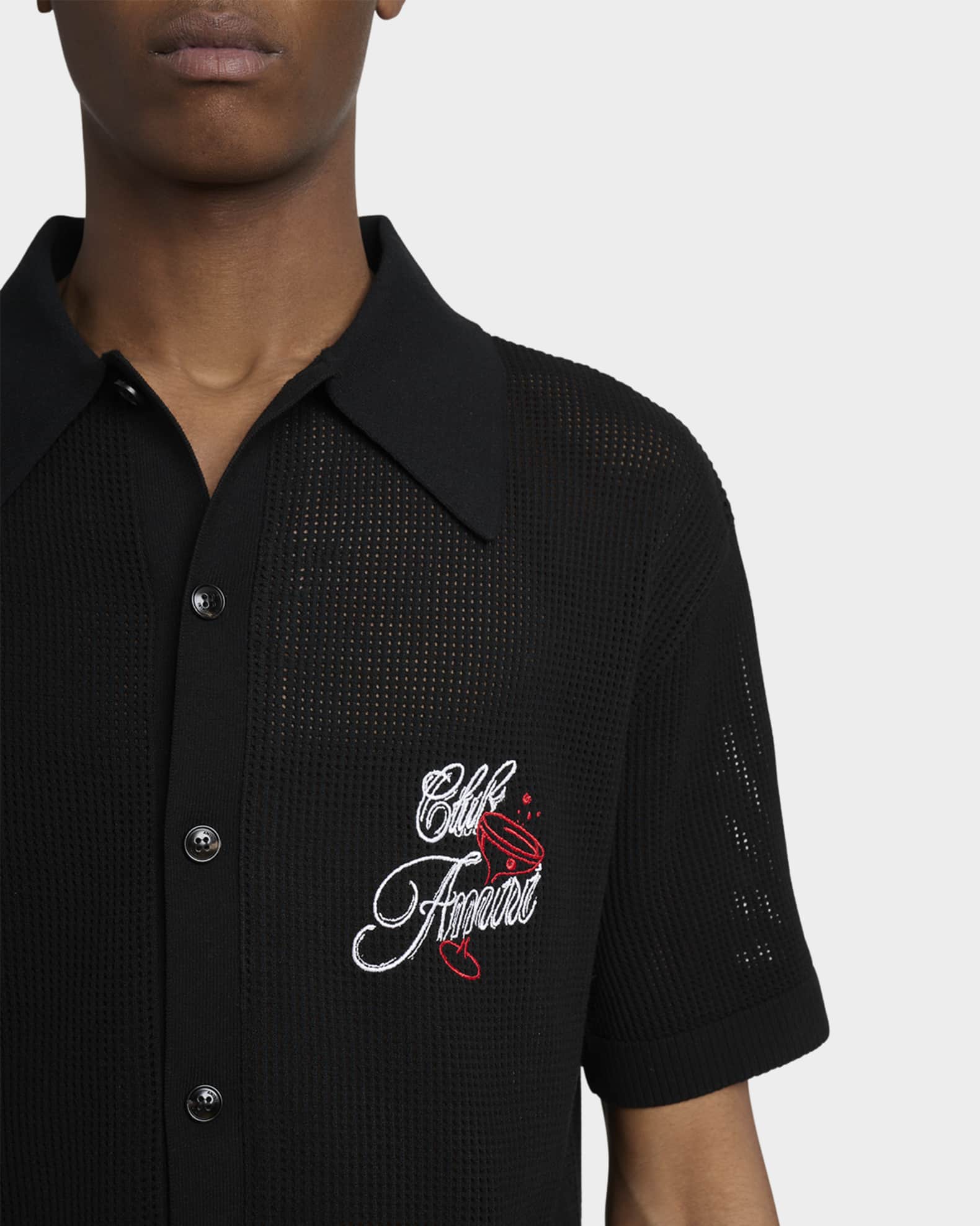 Amiri シャツ Amiri Men's Club Amiri Crochet Short-Sleeve Shirt | Neiman Marcus