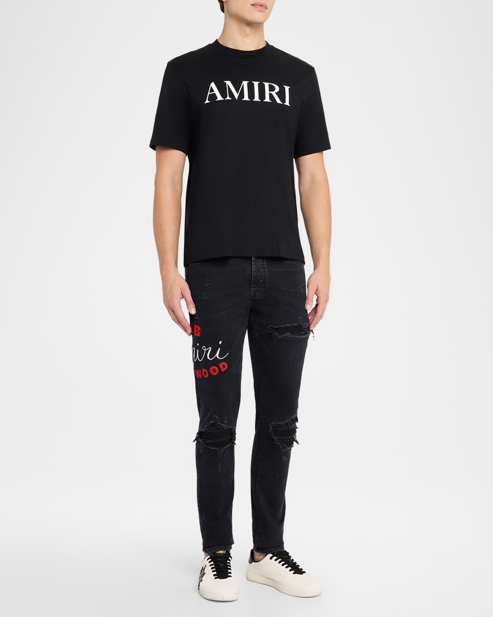 Amiri Men's D-Club Applique Distressed Skinny Jeans | Neiman Marcus