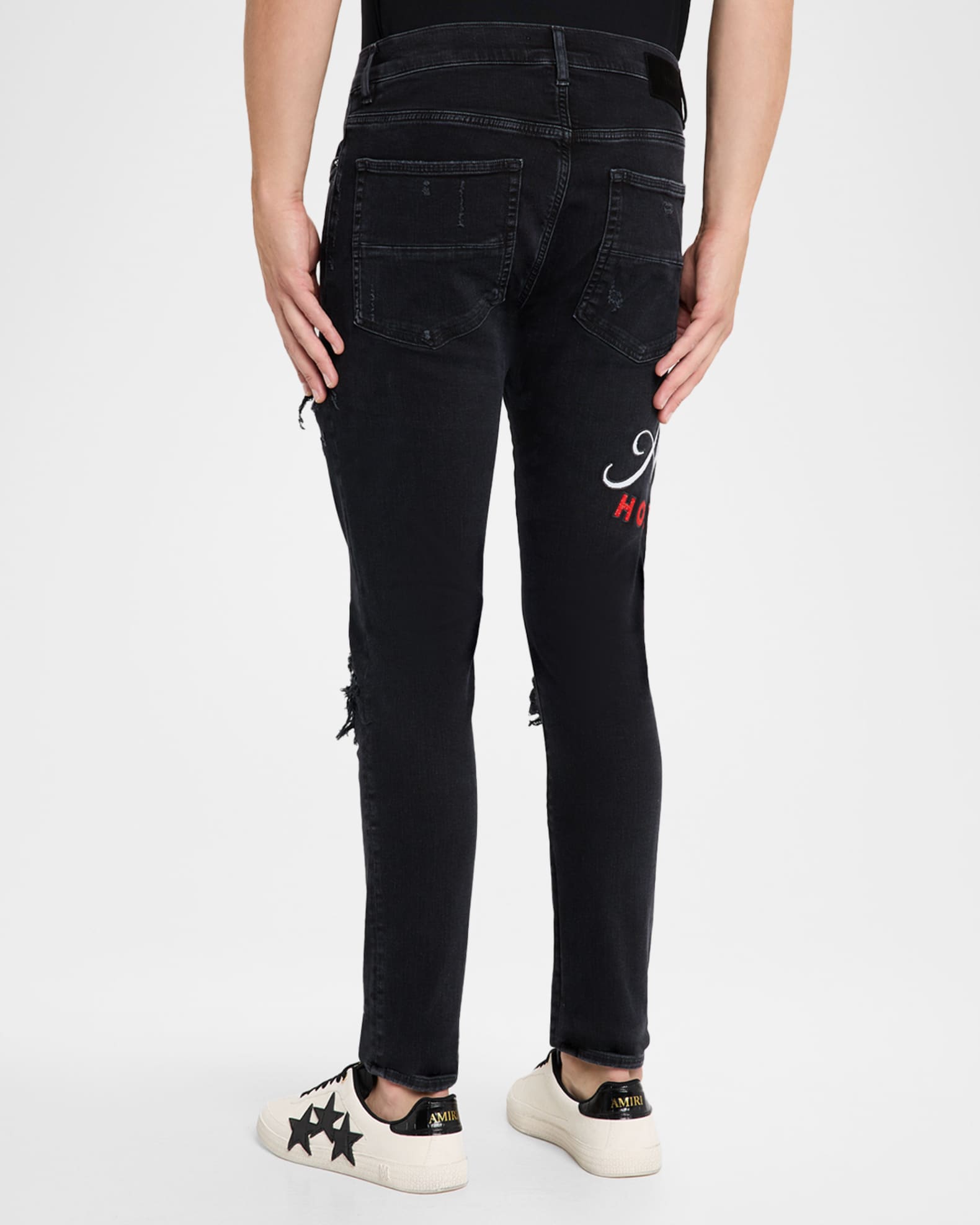 amiri デニム Amiri Men's D-Club Applique Distressed Skinny Jeans | Neiman Marcus