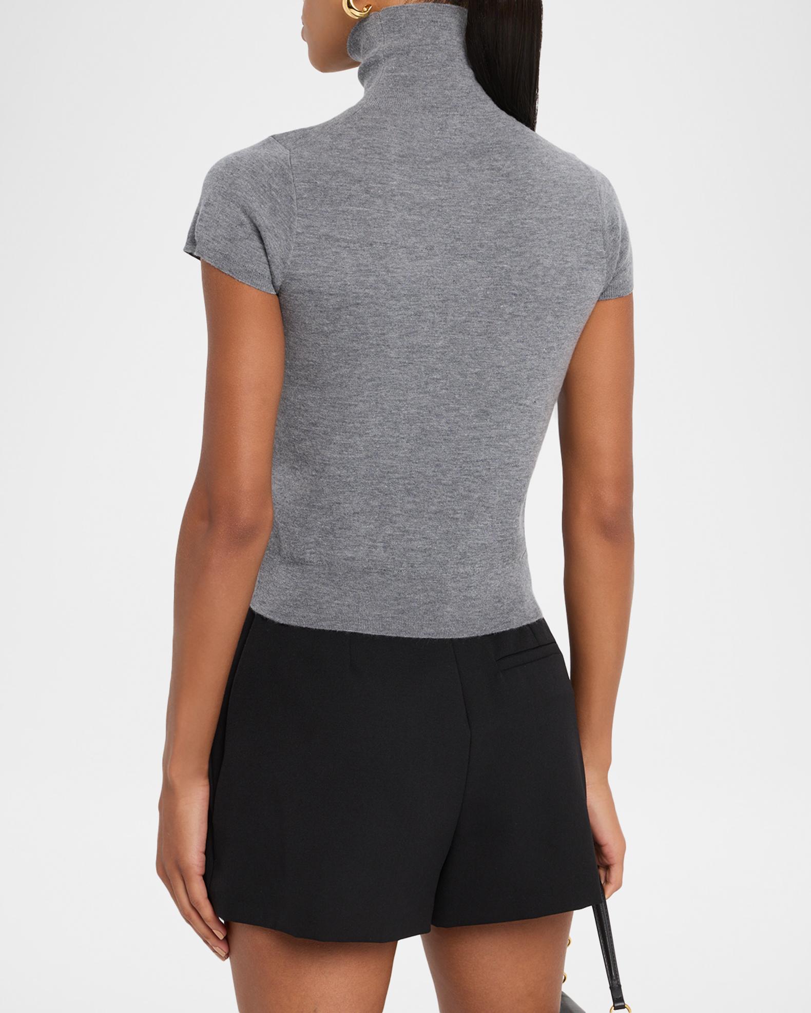 Cropped Cap-Sleeve Turtleneck Top | Neiman Marcus