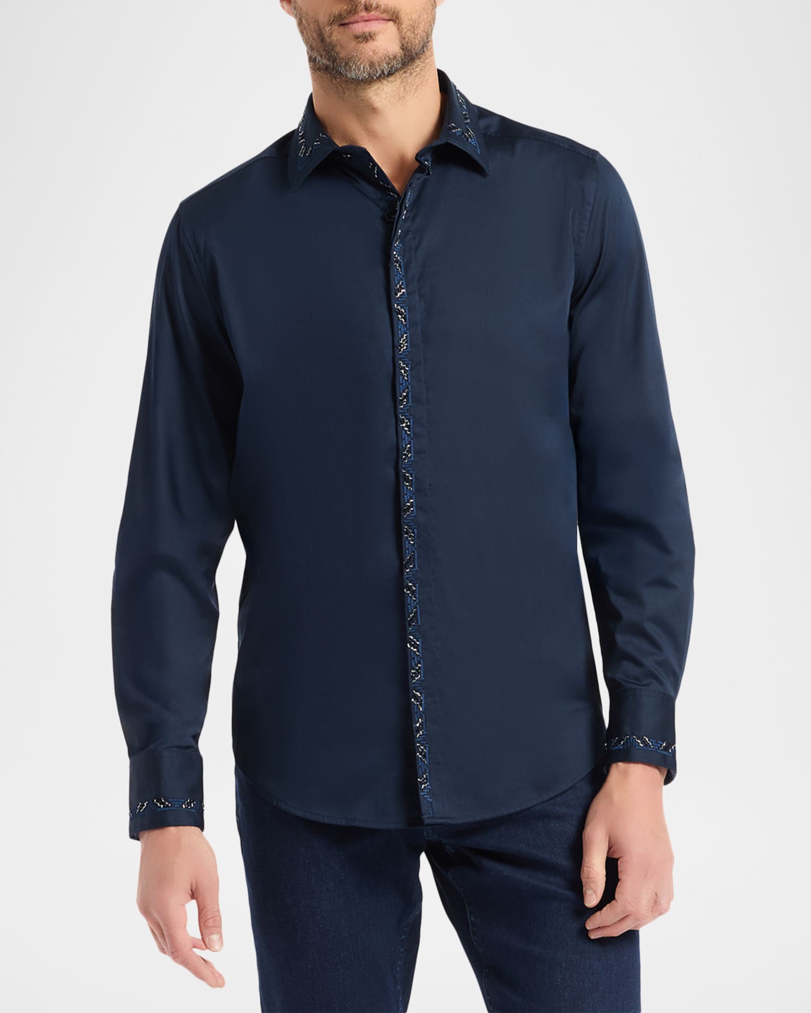 robert graham dress shirts Salisbury Damask Woven Shirt  Giovanni's Fine Fashions * Point collar * Full button front placket * Yarn dye stripe * Long sleeve * Button cuff * Shirttail hem * 100% cotton * Machine wash cold * Imported Robert Graham Auberry Printed Long