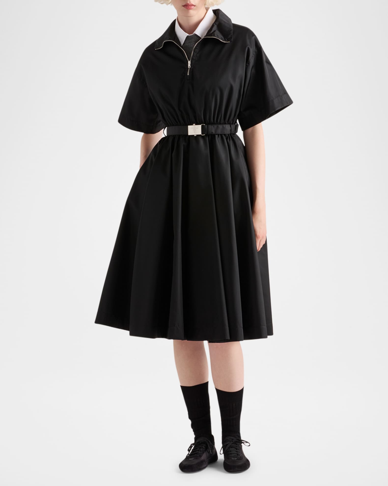 Prada Short-Sleeved Re-Nylon Midi Dress | Neiman Marcus