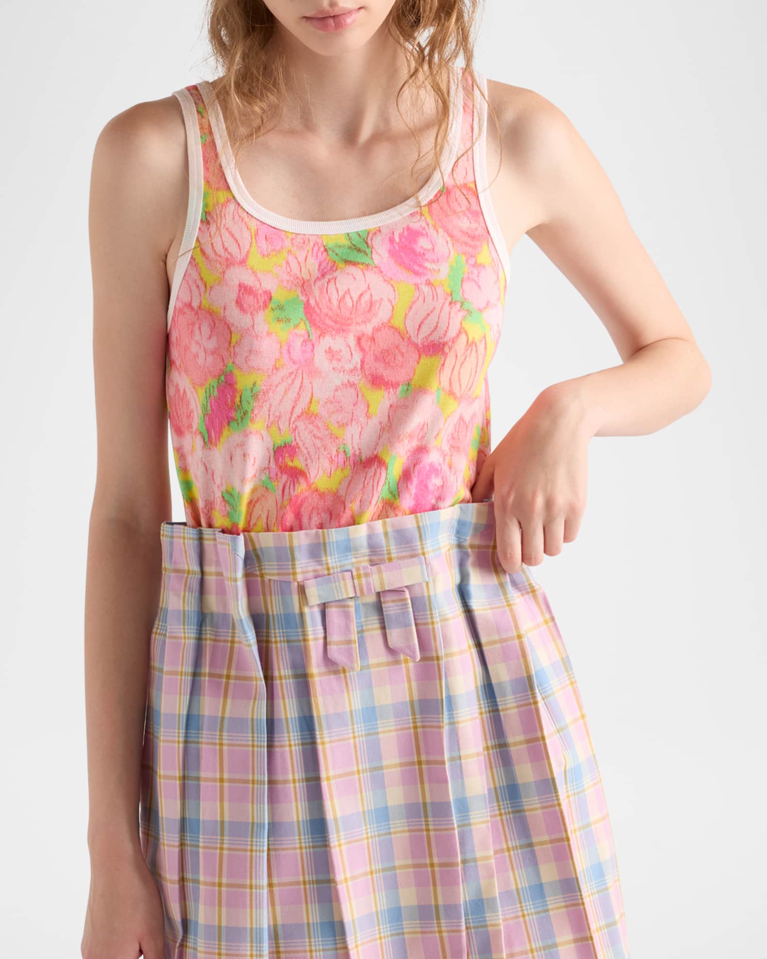 Prada Floral-Print Ribbed Knit Cotton Tank Top | Neiman Marcus