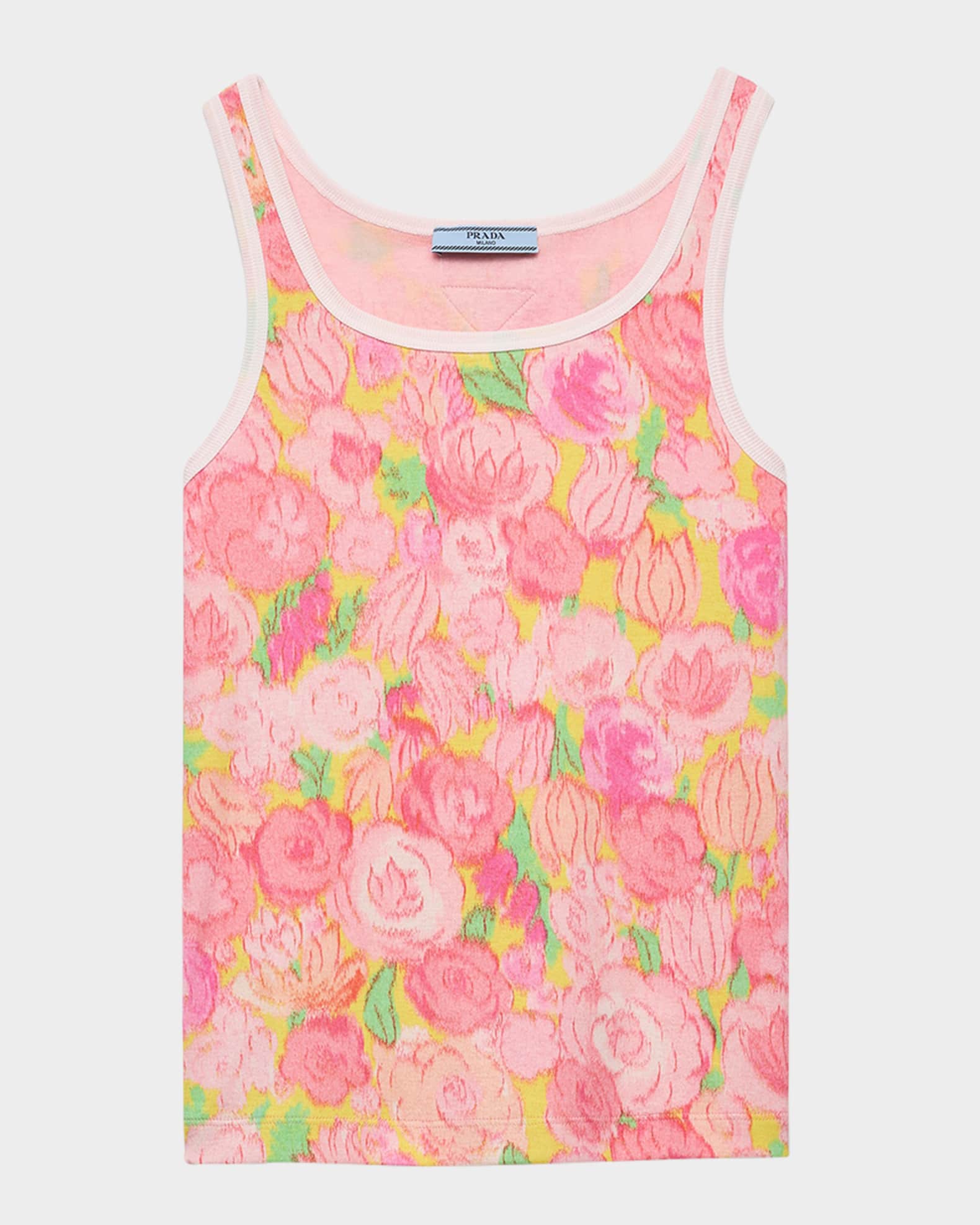 PRADA 花柄　タンクトップ　ノースリーブ　　38 Prada Floral-Print Ribbed Knit Cotton Tank Top | Neiman Marcus