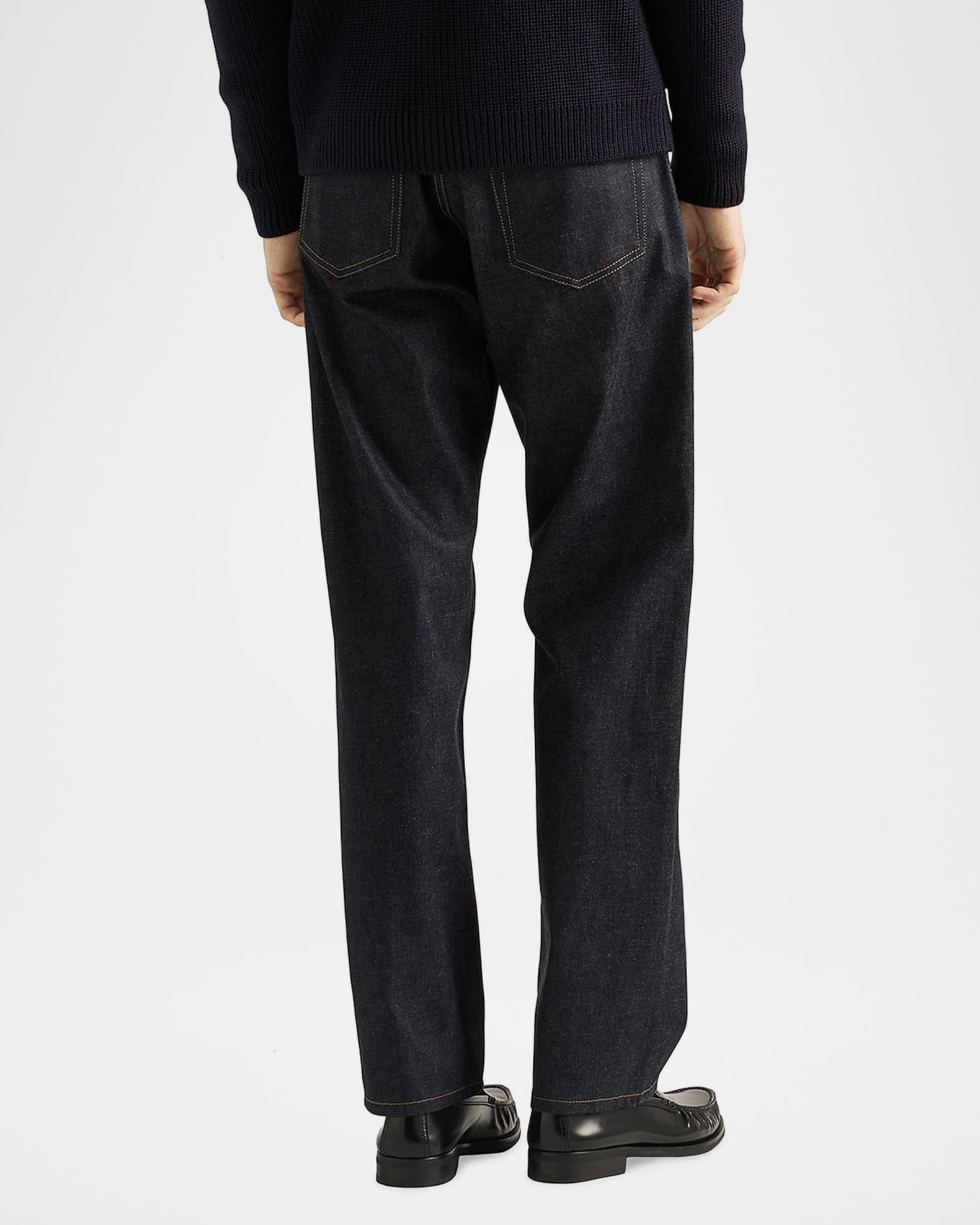 Prada Men's Raw Denim Jeans With Leather Strap | Neiman Marcus