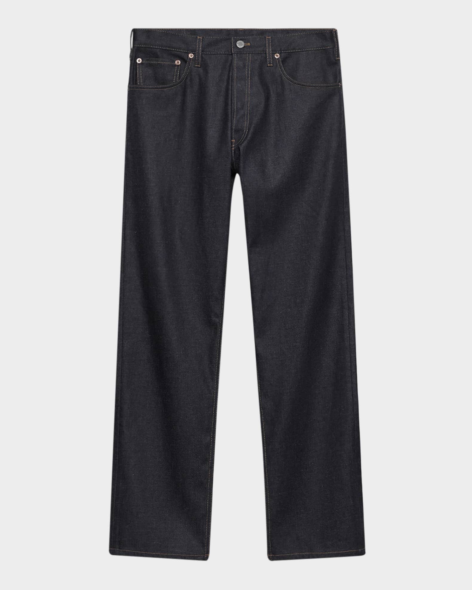 Prada Men's Raw Denim Jeans With Leather Strap | Neiman Marcus