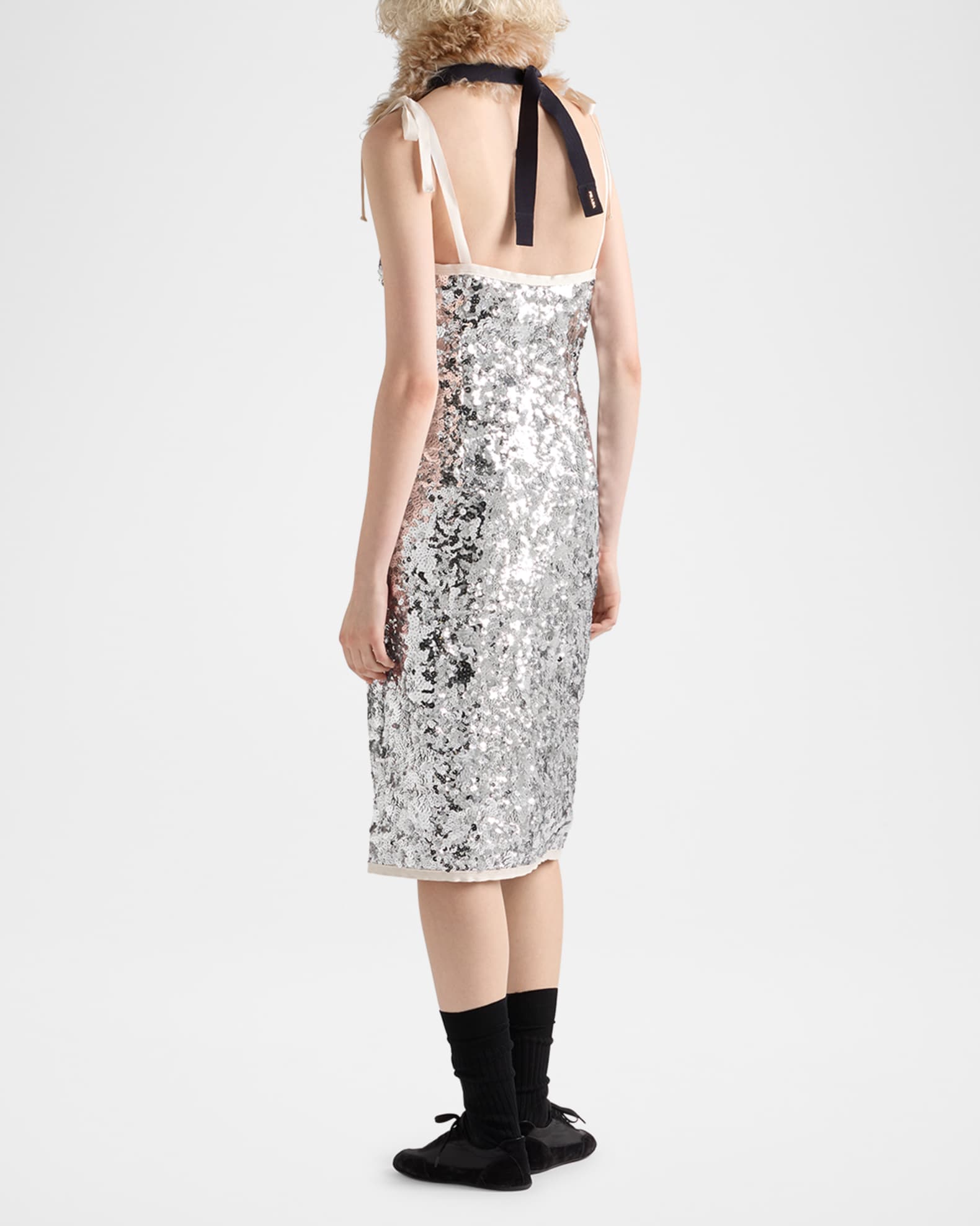 Prada Embroidered Sequin Dress, Woman, Silver, Size 36
