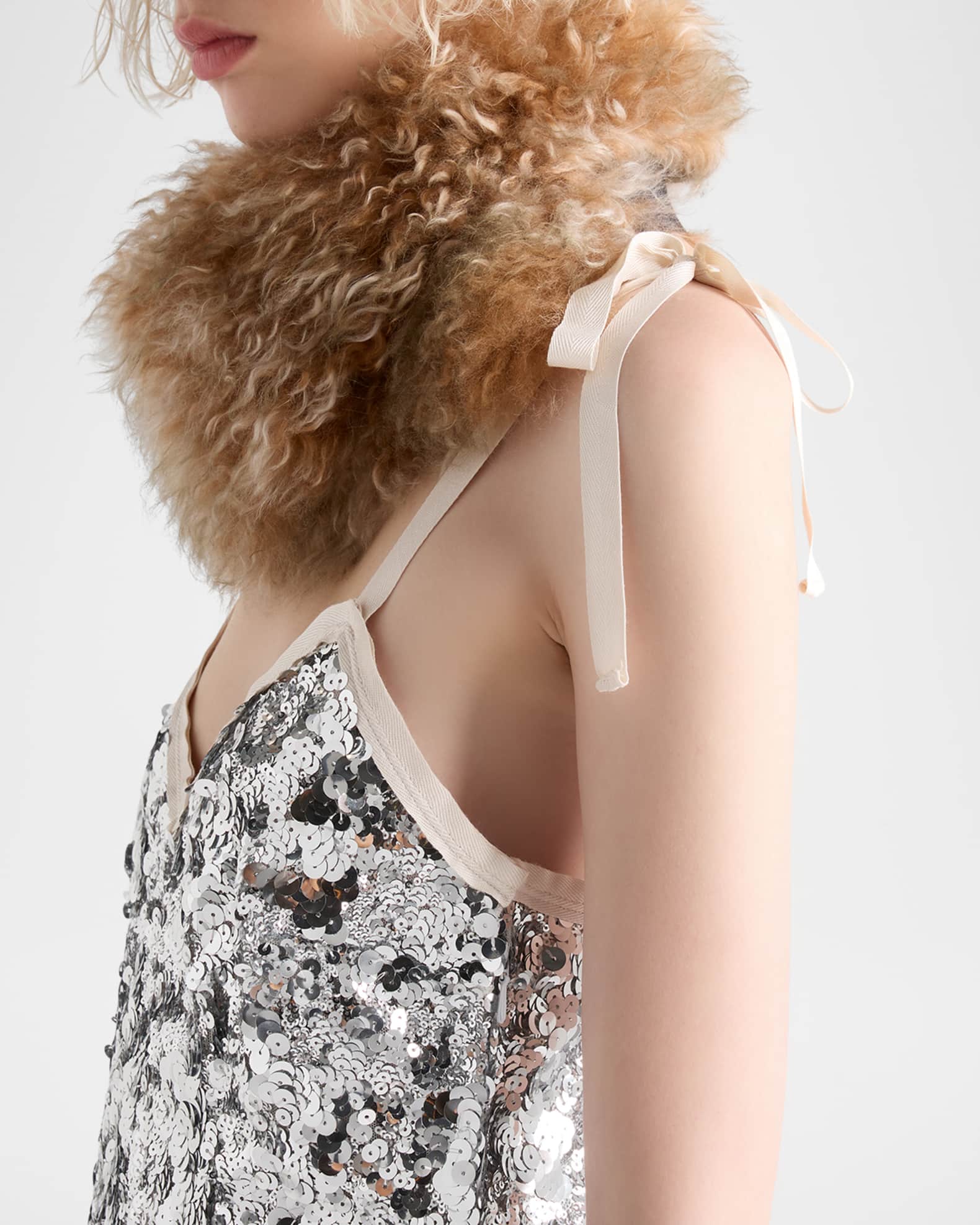 Prada Embroidered Sequin Tie-Shoulder Midi Dress | Neiman Marcus