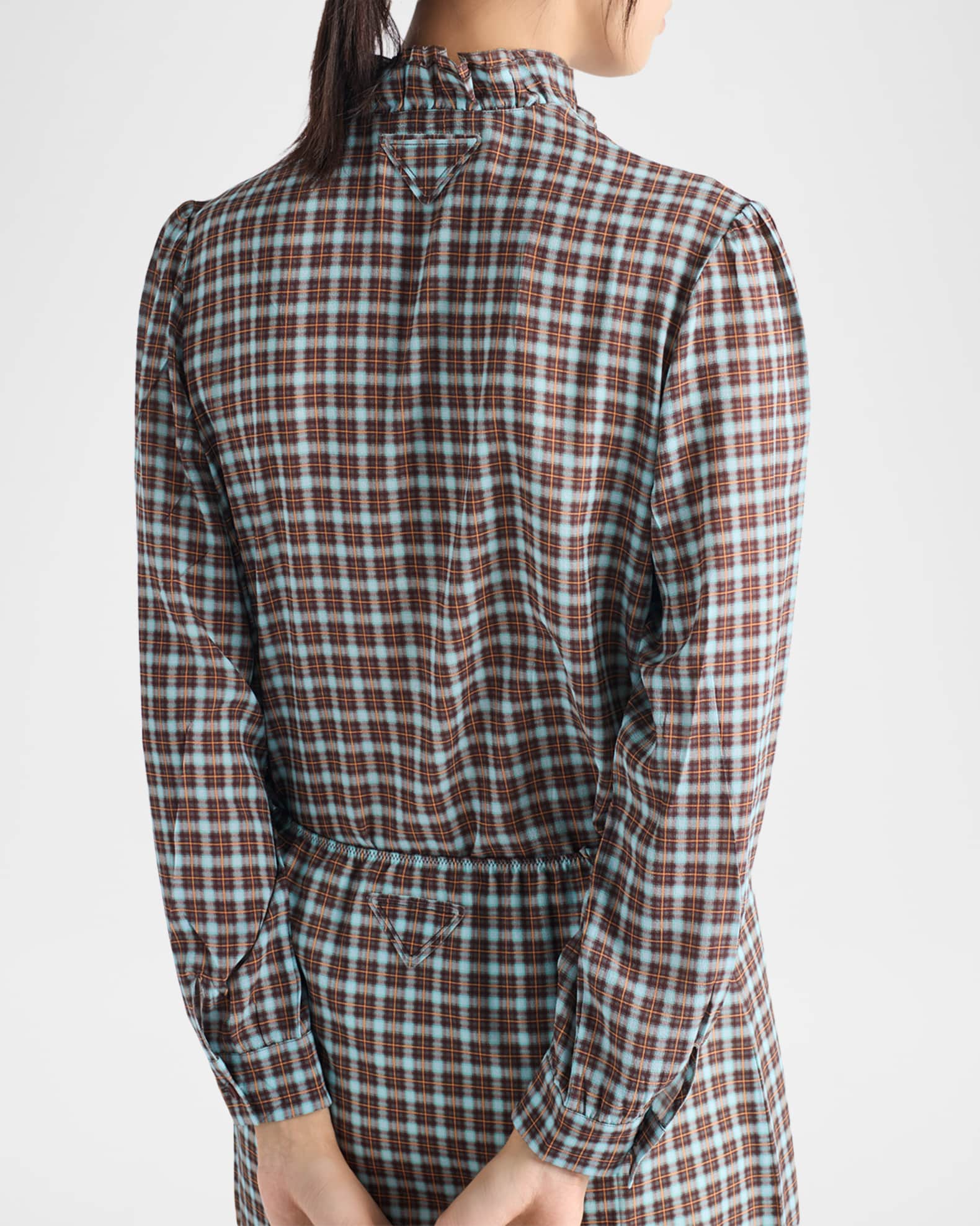 Prada Plaid-Print Georgette Shirt | Neiman Marcus