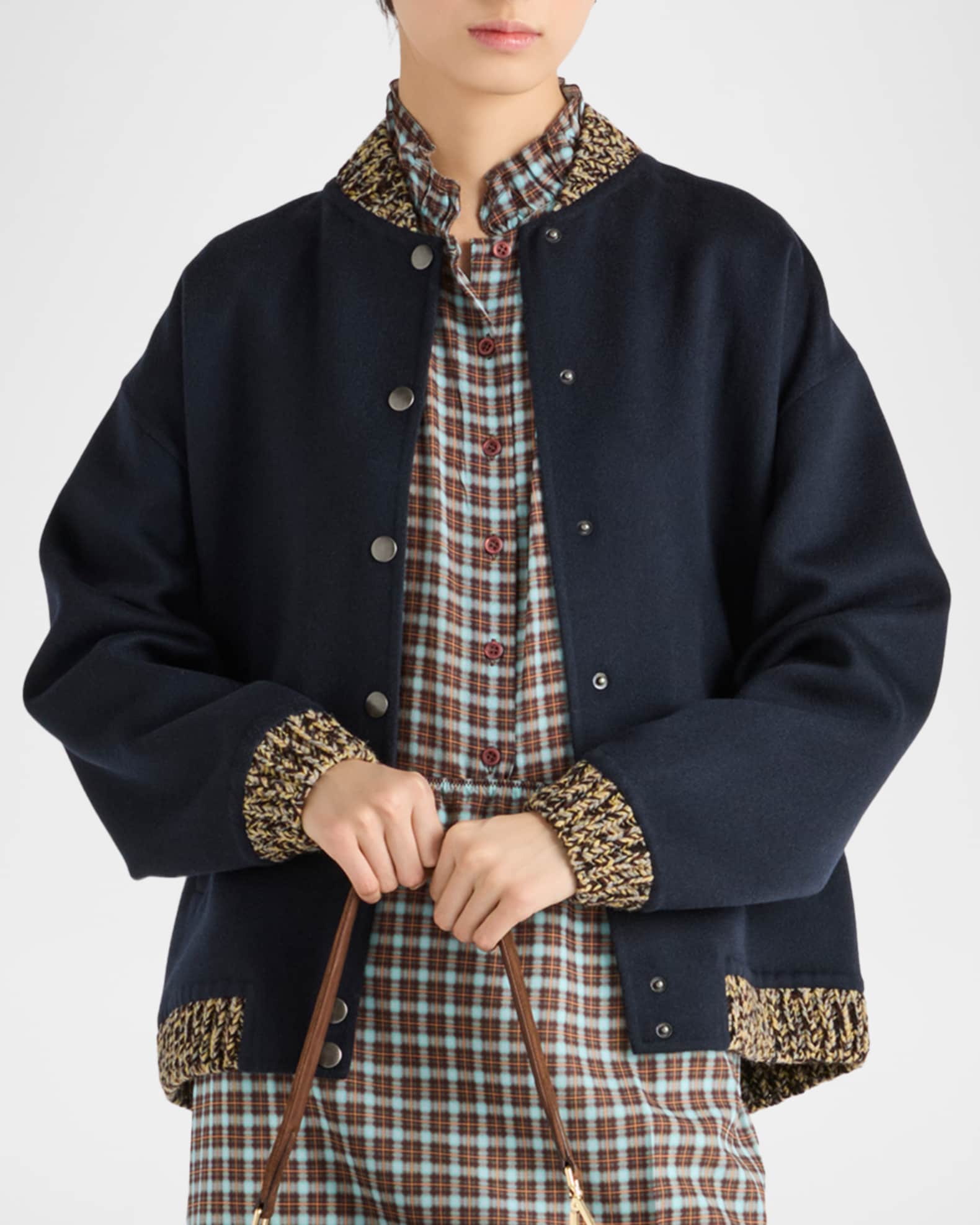 Prada Plaid-Print Georgette Shirt | Neiman Marcus