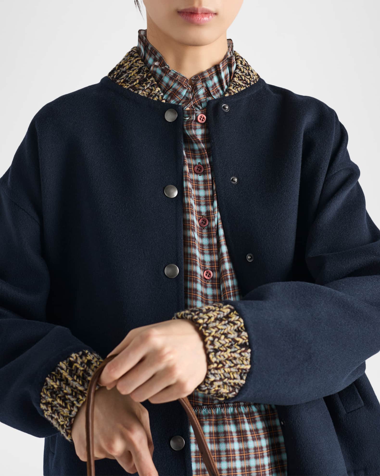 Prada Plaid-Print Georgette Shirt | Neiman Marcus