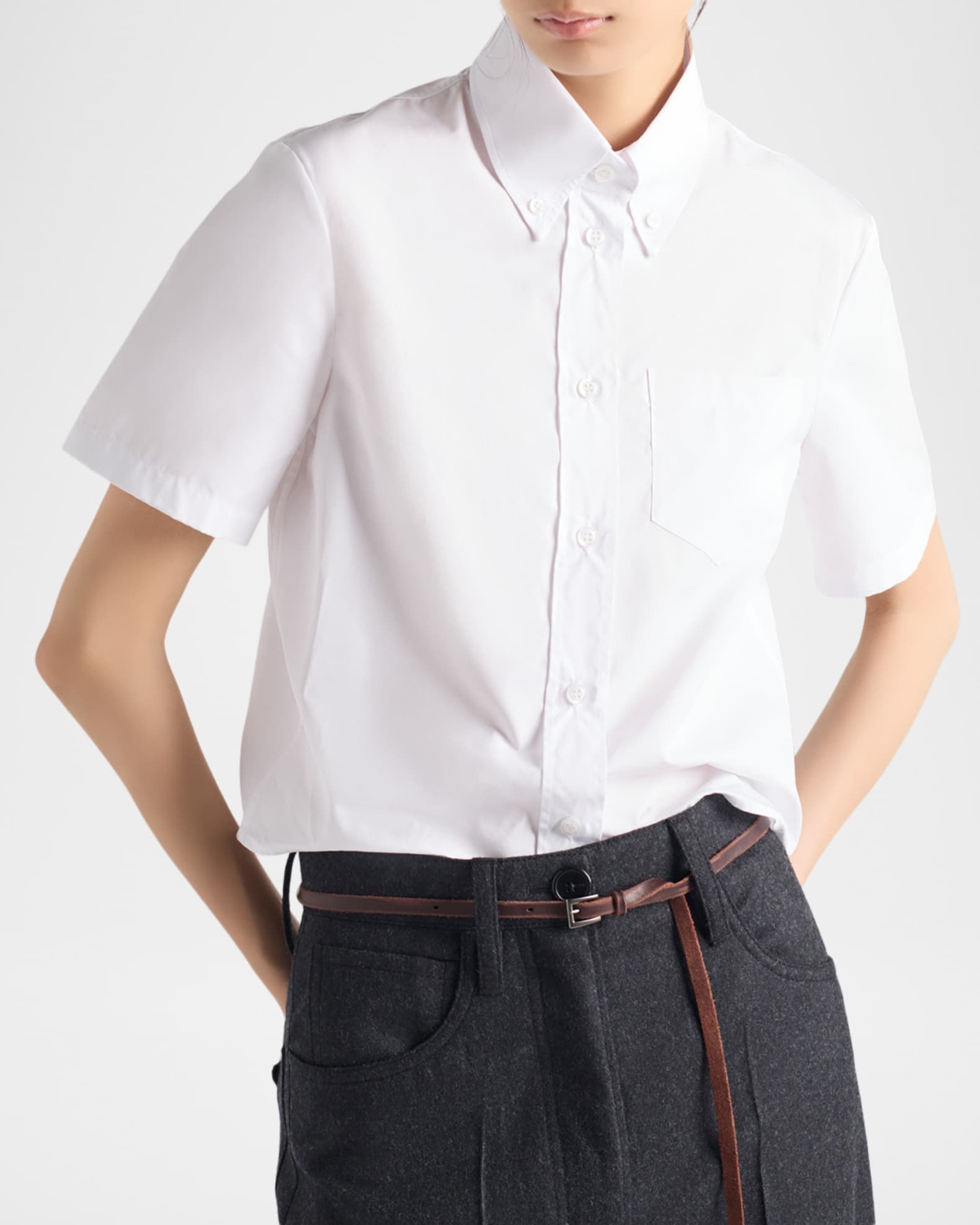 Prada Short-Sleeve Cotton Poplin Shirt | Neiman Marcus