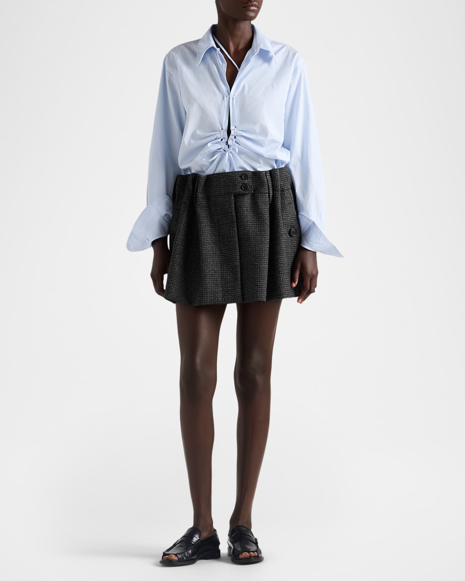 Prada Lace-Up Collared Shirt | Neiman Marcus