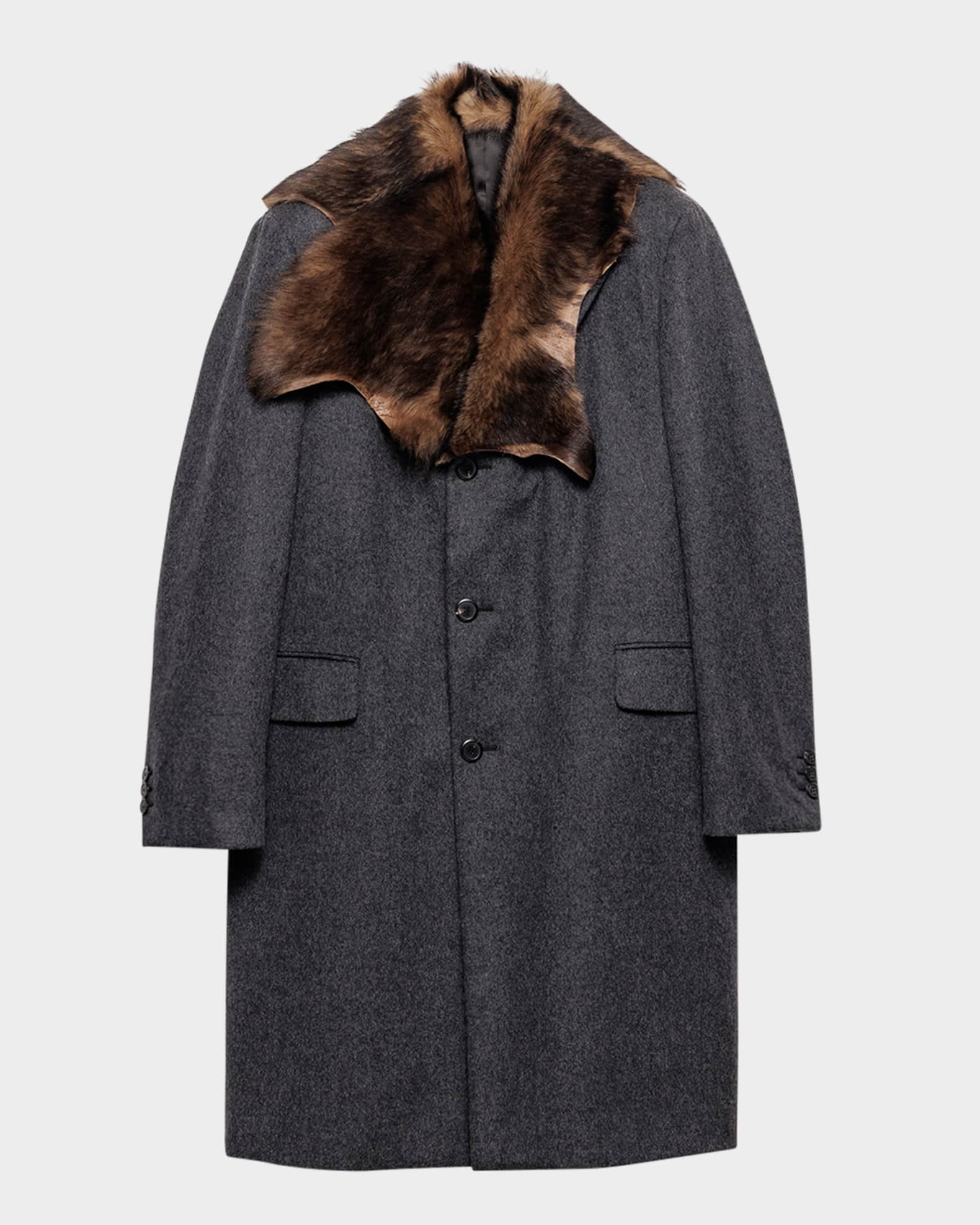 Prada Men's Sheep-Shearling Lapel Single-Breasted Wool Coat