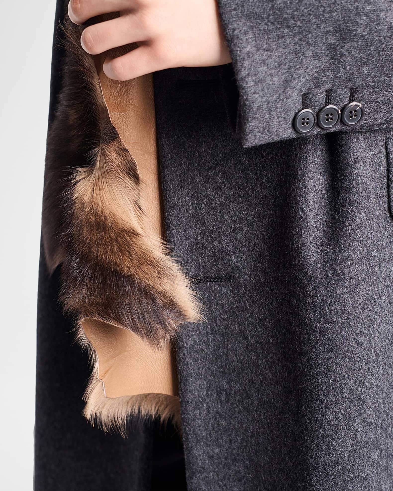Prada Men's Sheep-Shearling Lapel Single-Breasted Wool Coat