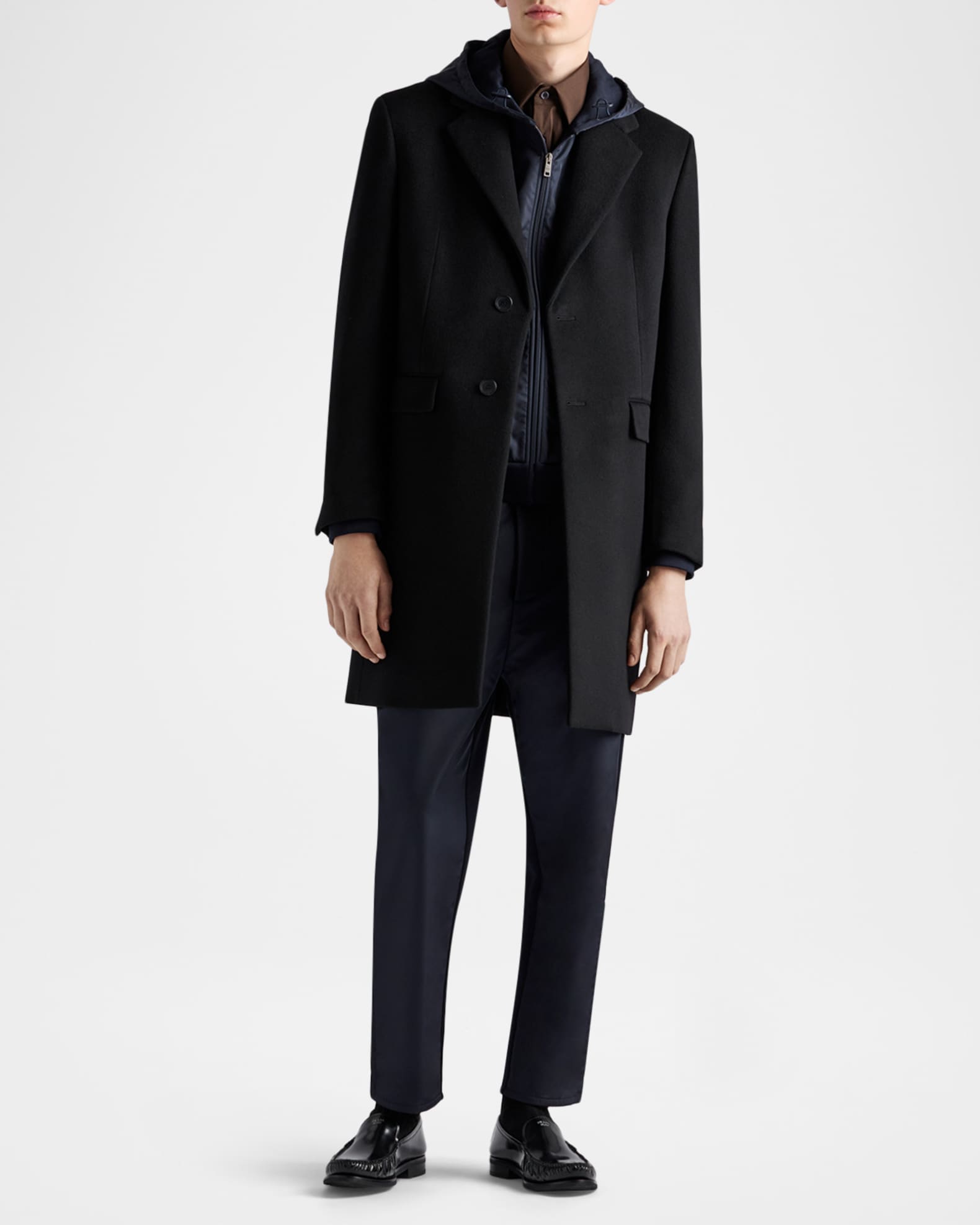 Prada Men's Technical Cotton and Re-Nylon Hoodie | Neiman Marcus