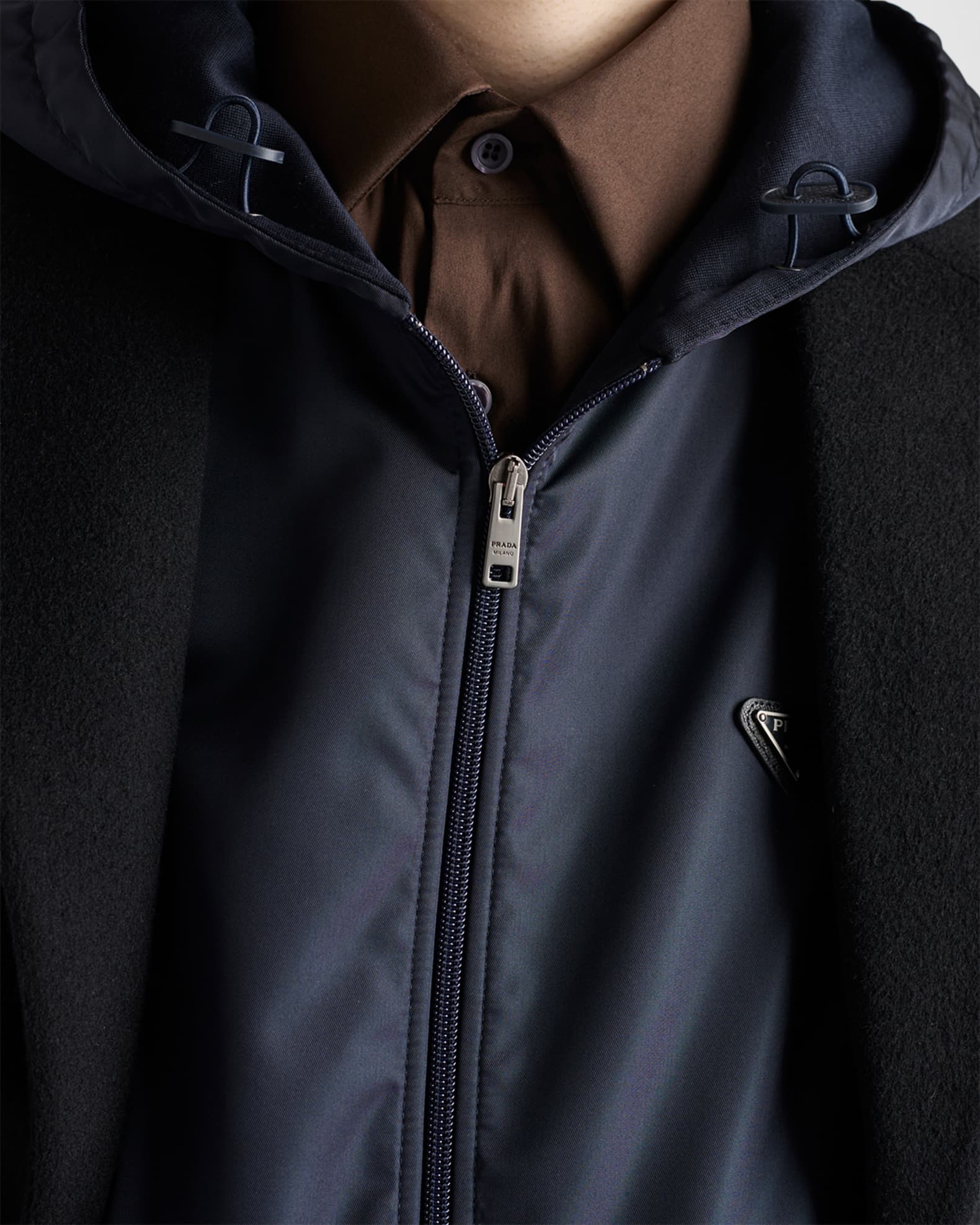 Prada Men's Technical Cotton and Re-Nylon Hoodie | Neiman Marcus