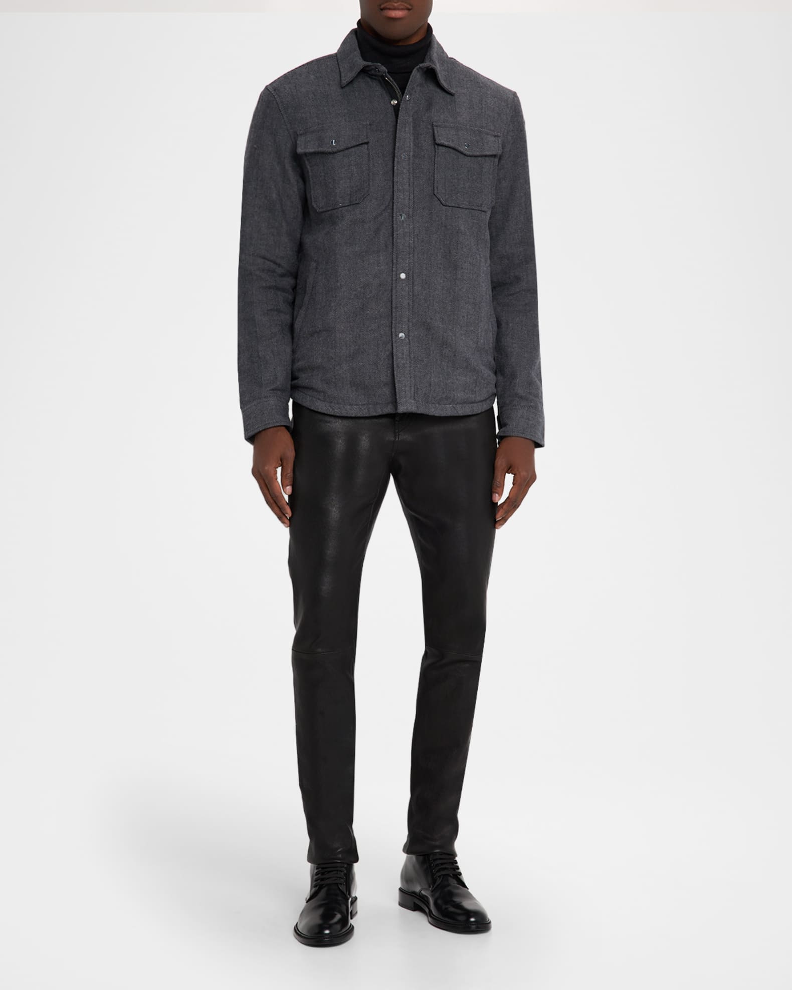 John Varvatos Men's Jameson Herringbone Snap-Front Hidden Zip