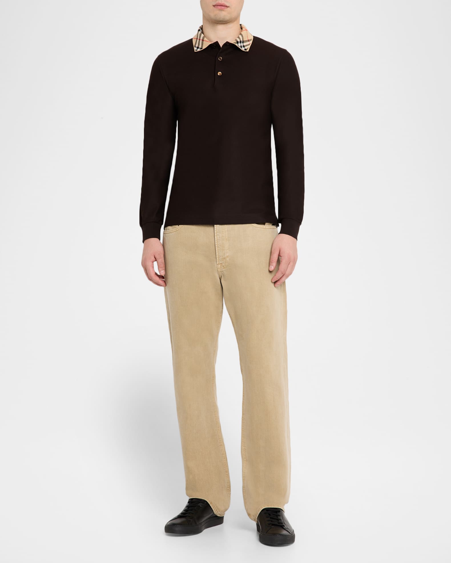 Burberry Men's Slim Cotton Check-Collar Long-Sleeve Polo Shirt | Neiman  Marcus