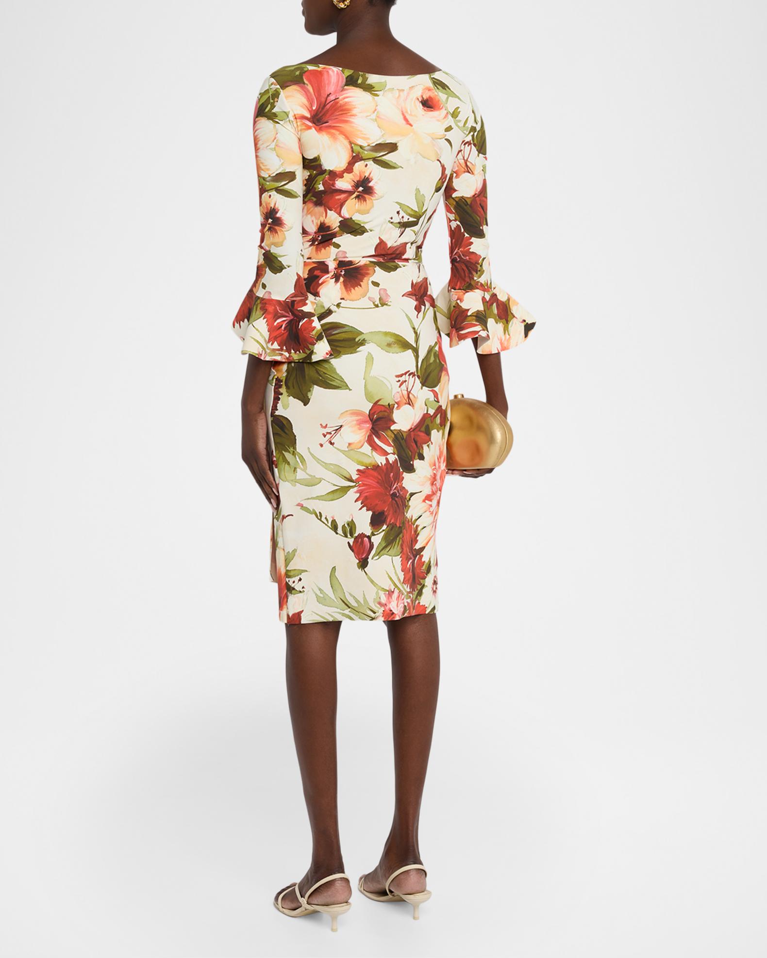 Chiara Boni La Petite Robe Triana Floral-Print Bodycon Ruffle Dress, Ingrid Ivo, Women's, 42 (6) Petites Petite Dresses & Jumpsuits