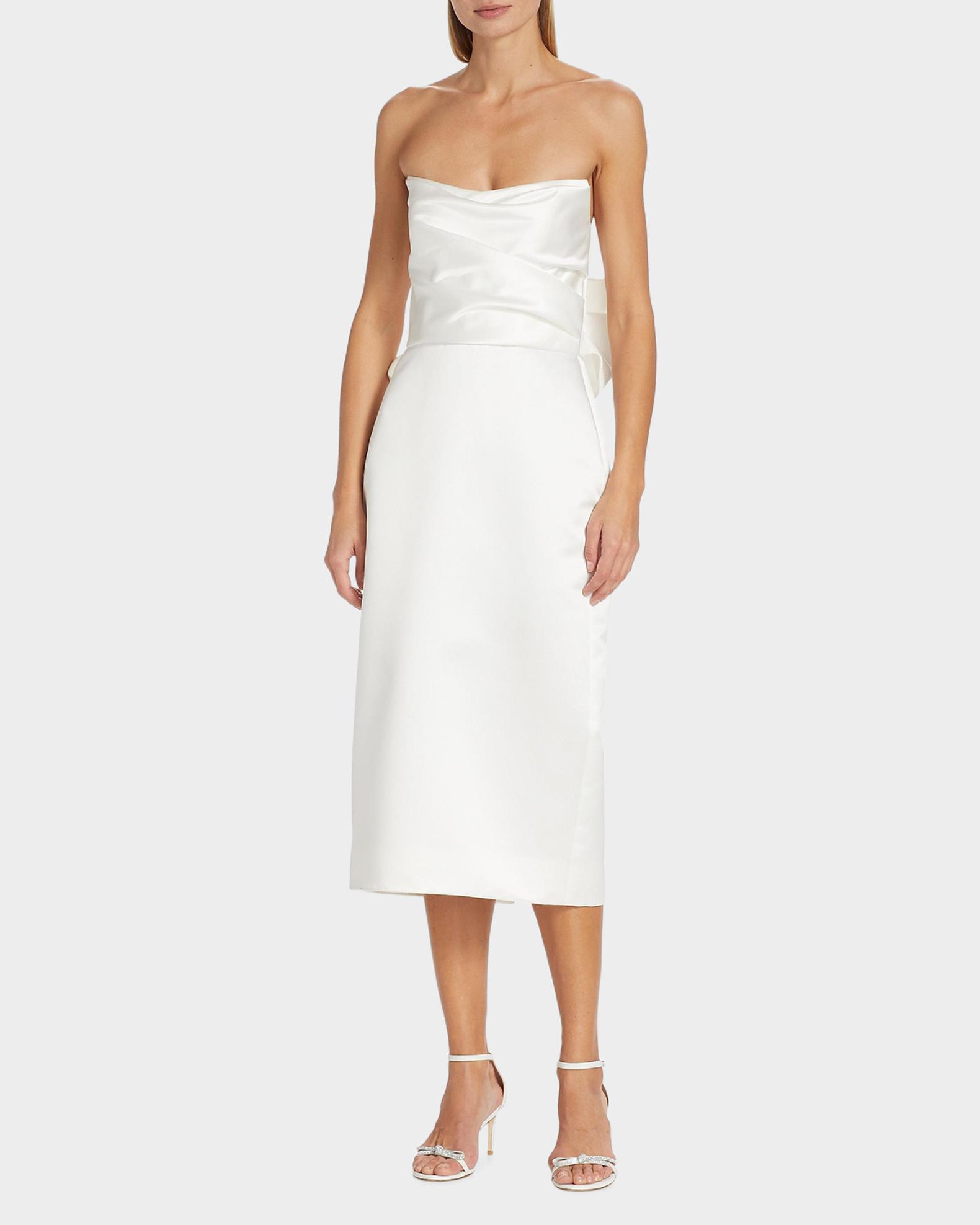 wayf bow satin midi dress Sleeveless Satin A-Line Midi Dress With Bow | Mac Duggal