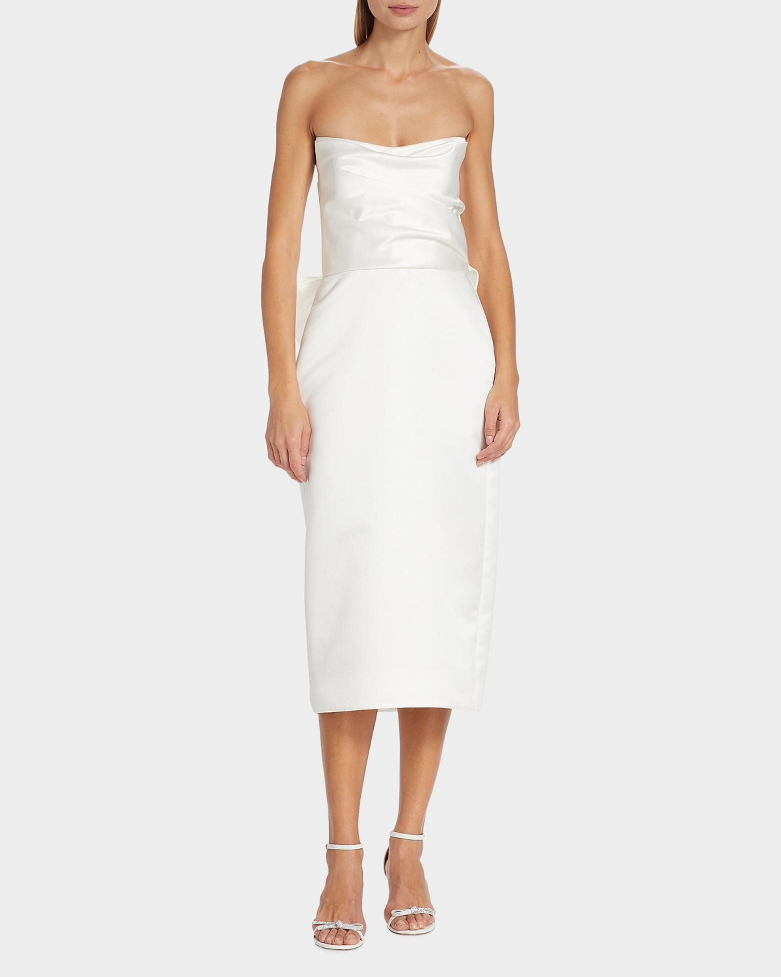 amsale foldover strapless midi dress NWT $385 Amsale Faille Foldover Strapless Midi Dress LW140 Black 10