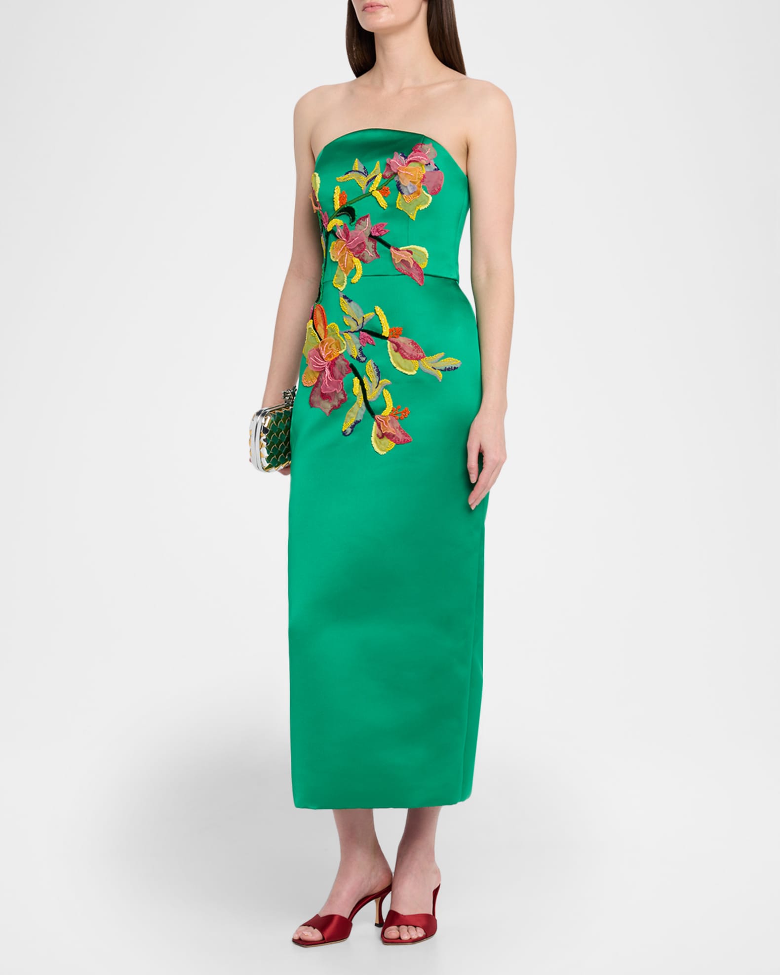 Amsale Arch Strapless Embroidered Column Cocktail Dress | Neiman Marcus