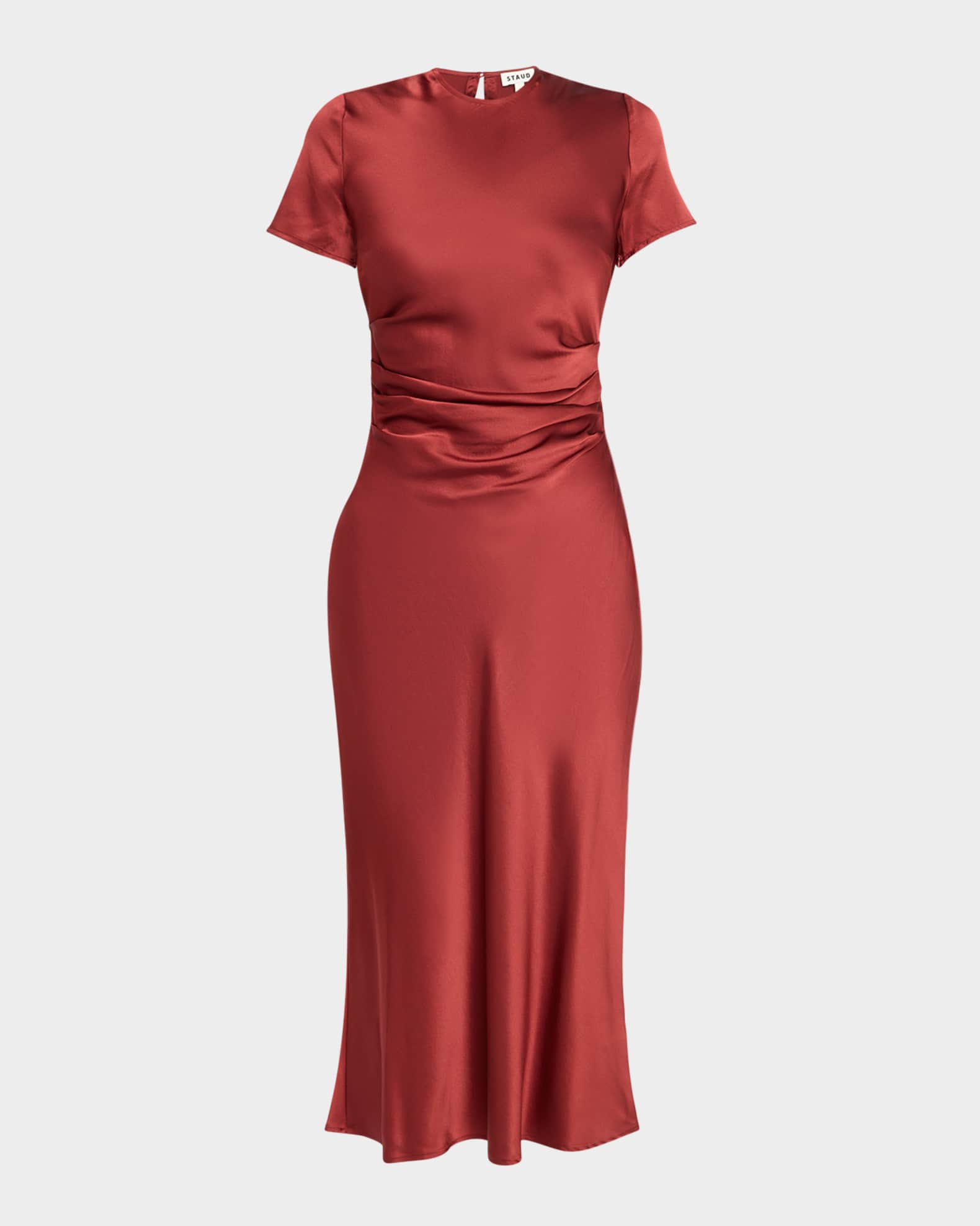 STAUD, Marcel Silk Dress in Sangria, Size 2