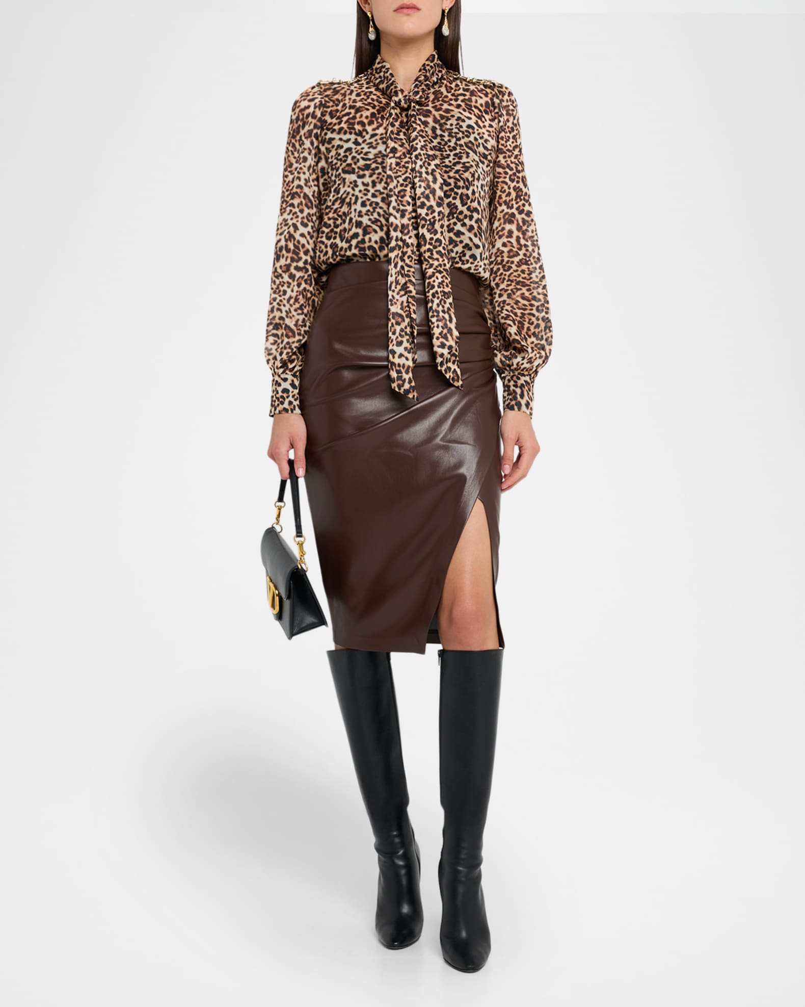 Threaded Pear Laurel Leopard V Neck Blouse