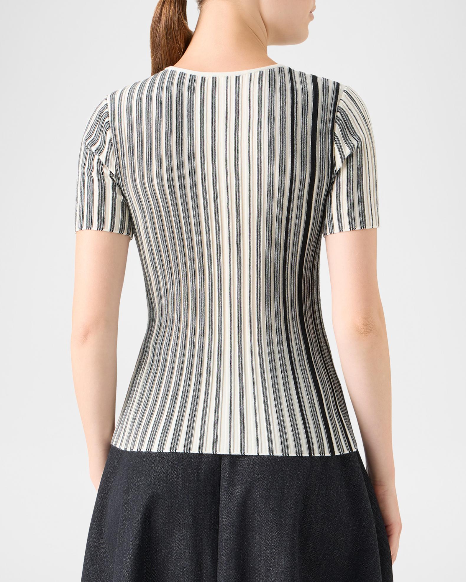 Akris punto Striped Rib Knit Short-Sleeve Sweater | Neiman Marcus