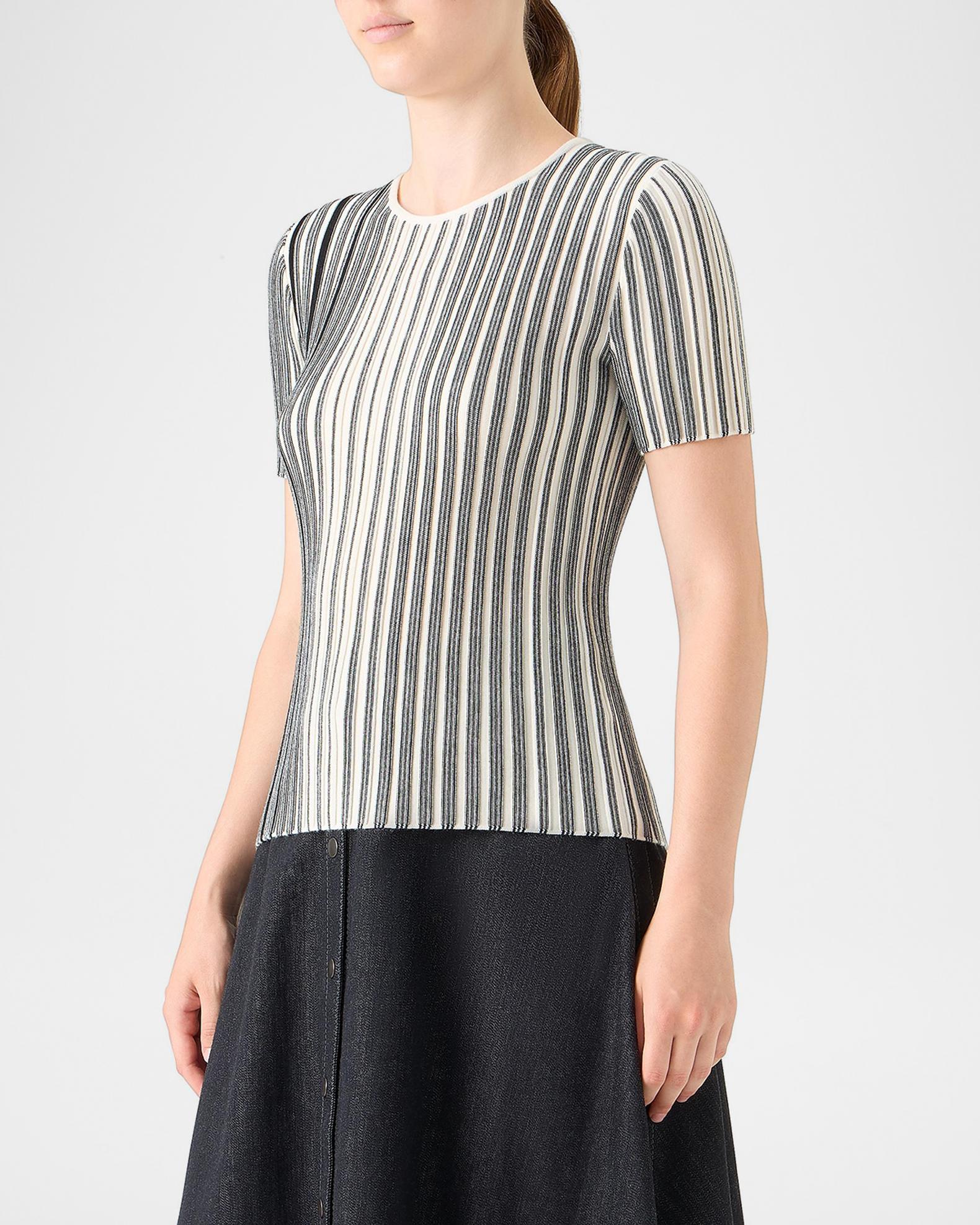Akris punto Striped Rib Knit Short-Sleeve Sweater | Neiman Marcus