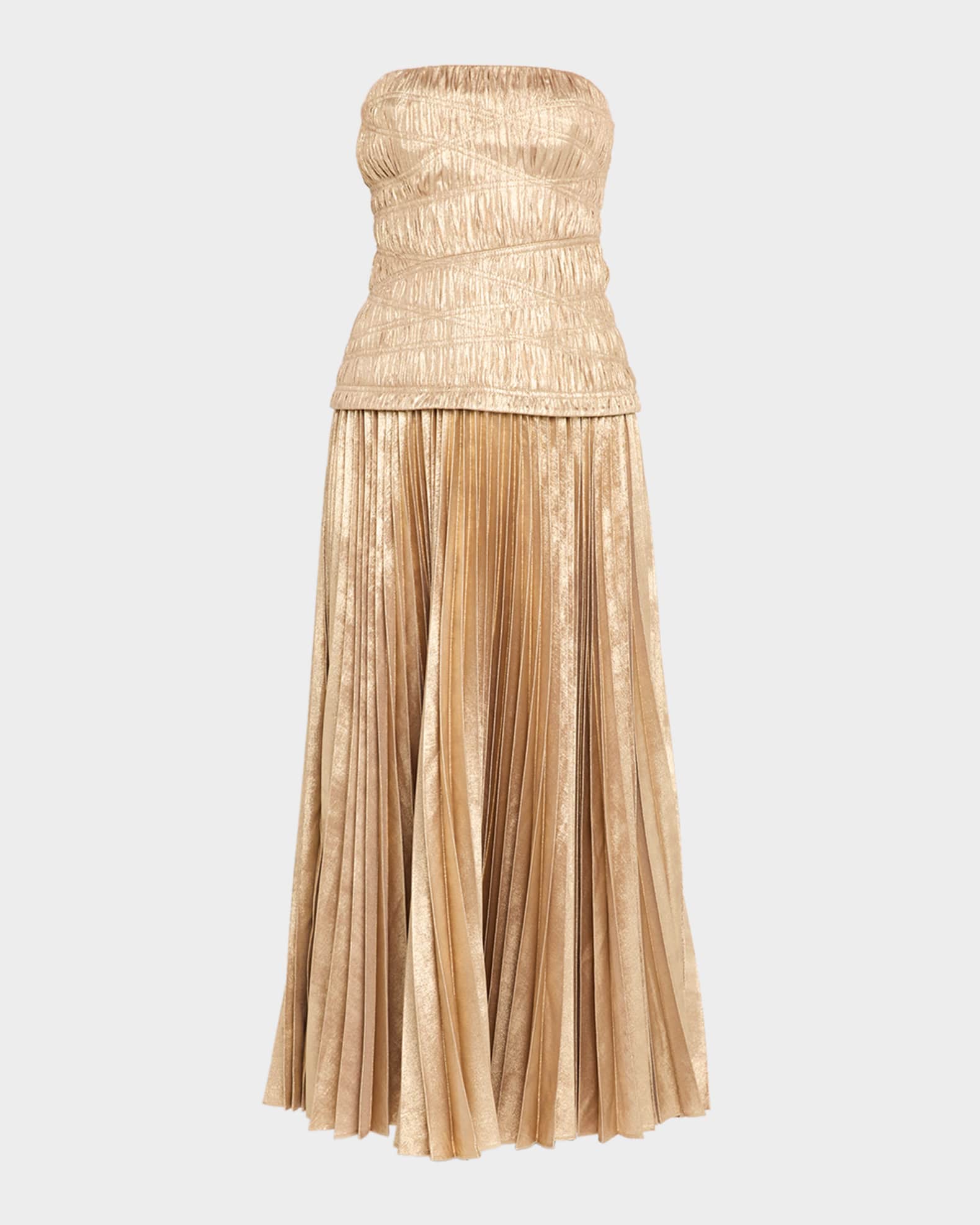 slim fit dress slacks Gold Draped Metallic Maxi Dress main image 1