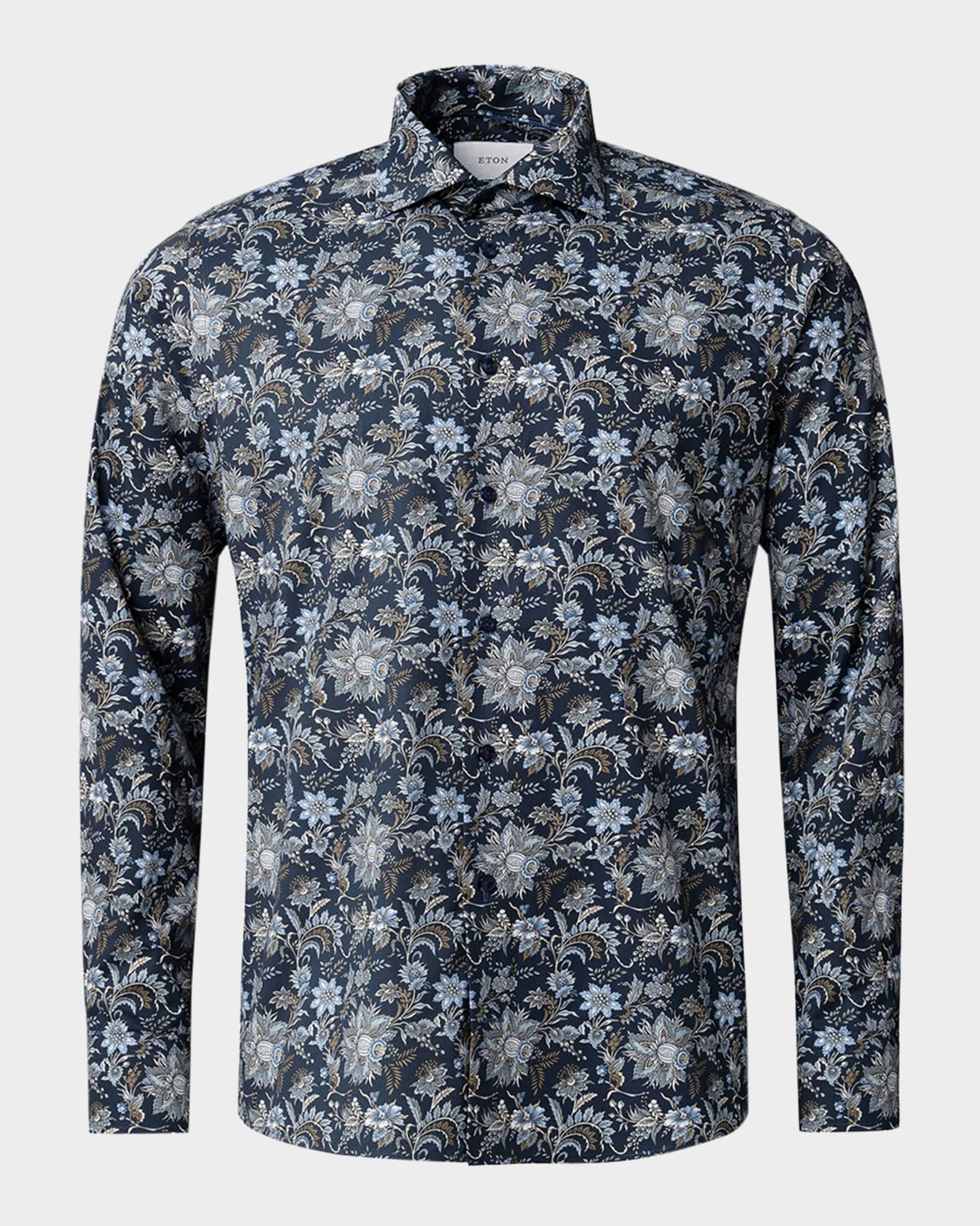 Eton Men's Slim Fit Floral Shirt - Multi - Size 15 - Dark Blue
