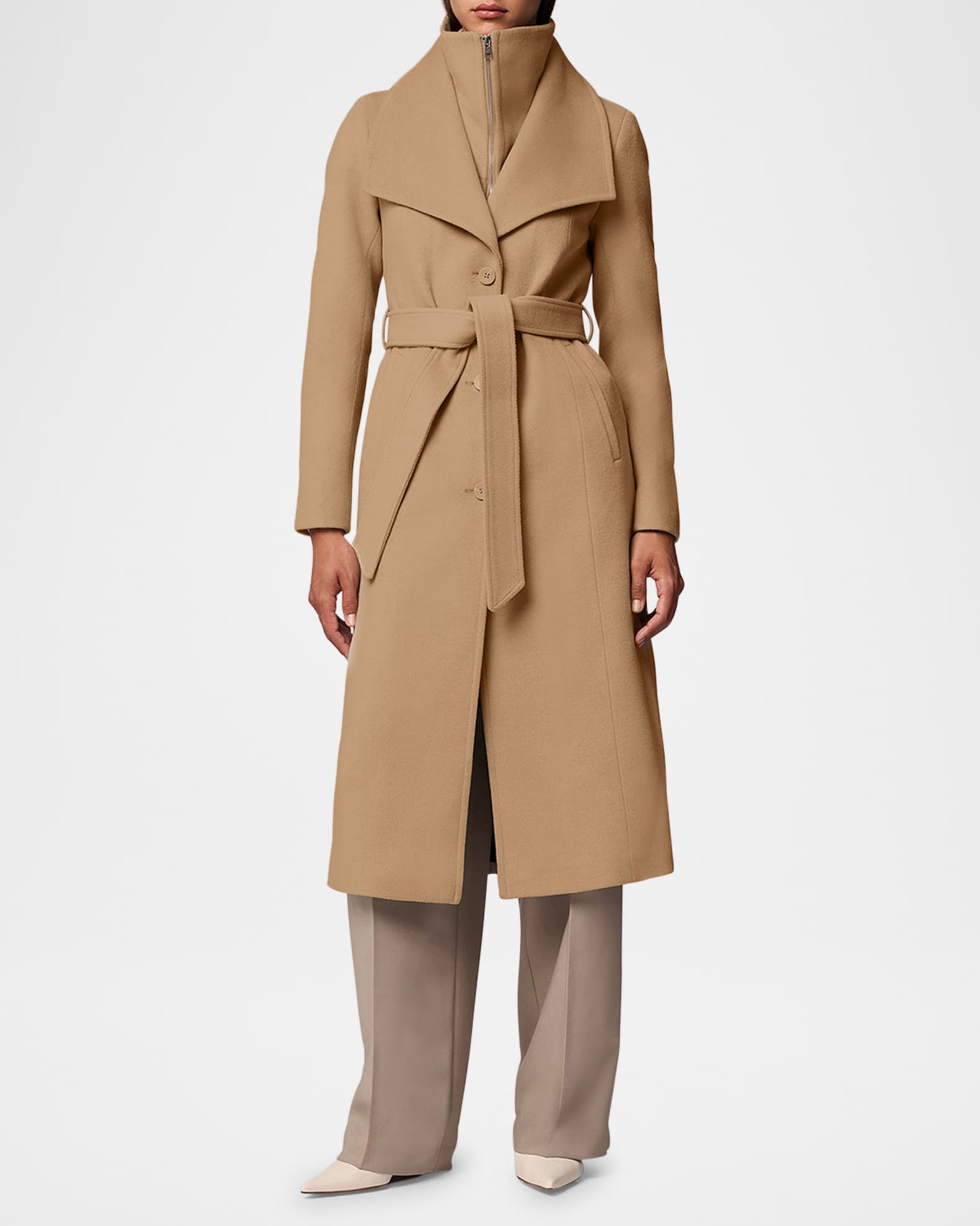 Soia & Kyo Ilana-U Belted Wool-Blend Coat with Bib | Neiman Marcus
