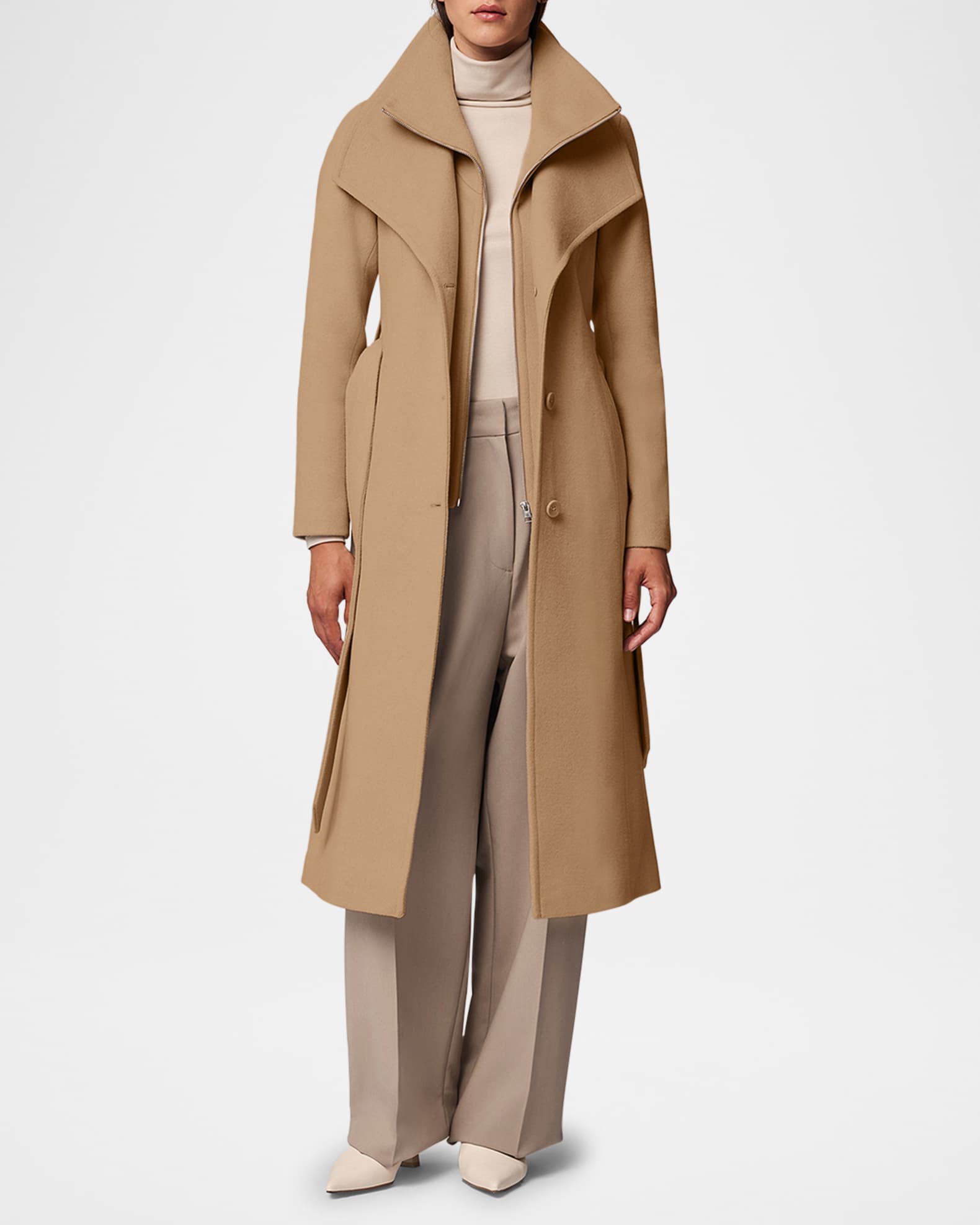 Soia & Kyo Ilana-U Belted Wool-Blend Coat with Bib | Neiman Marcus