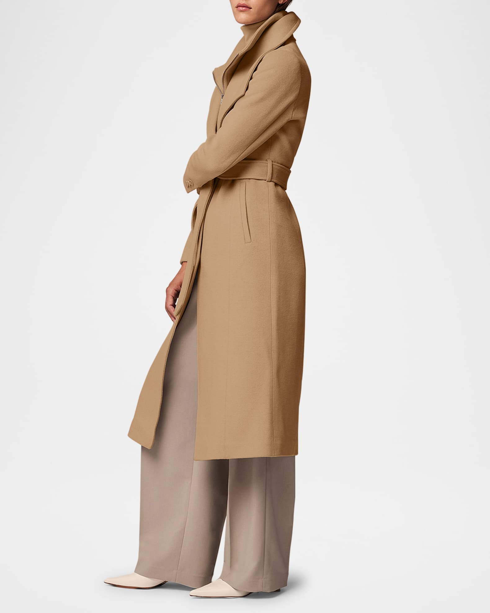 Soia & Kyo Ilana-U Belted Wool-Blend Coat with Bib | Neiman Marcus