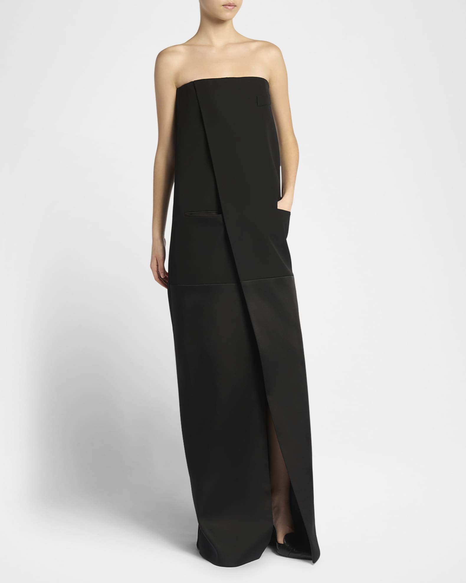 Tom Ford Strapless Column Wrap Evening Gown, Black, Women's, 44 (10), Evening Formal Gala Gowns Mother of the Bride Groom Strapless Gowns