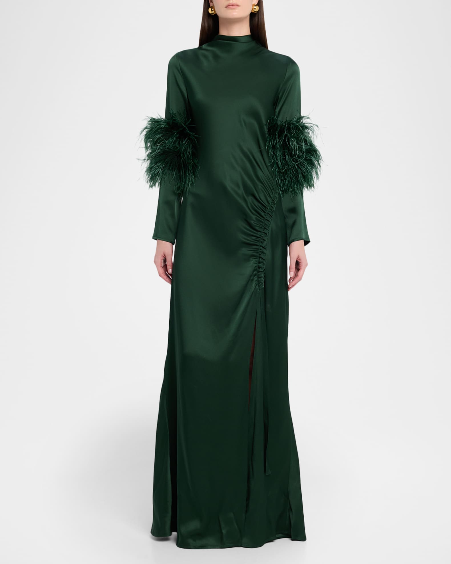 green emerald velvet dress Dark Green Wrap Satin Dress With Flutter Sleeves – Désir Couture main image 0