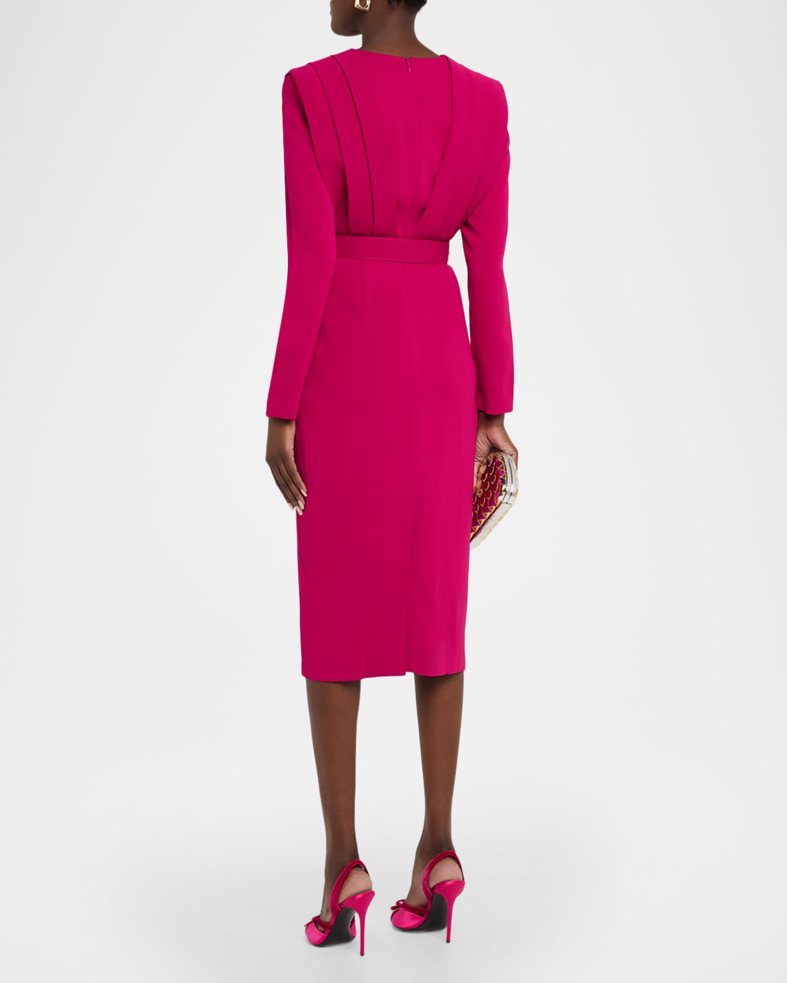 slim fit dress slacks Long Sleeve Laser Cut Sheath Dress by Badgley Mischka main image 0