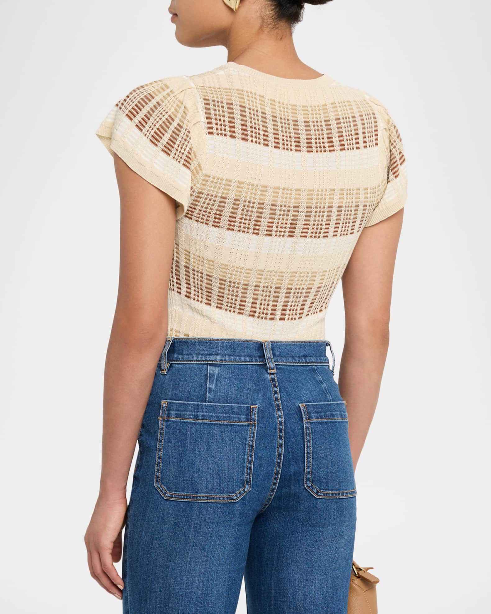 Ramy Brook Rebecca Striped Flutter-Sleeve Knit Top | Neiman Marcus