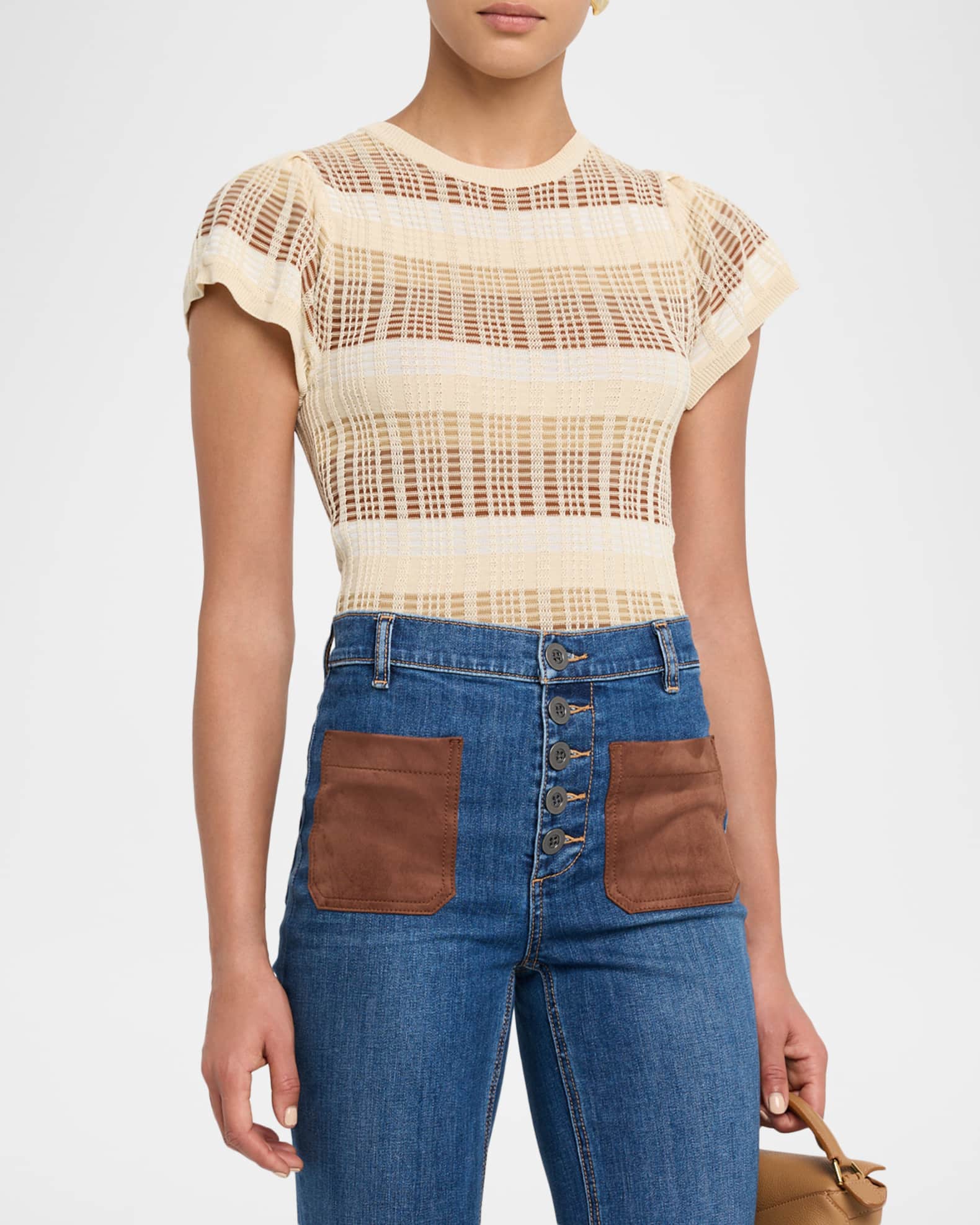 トップス Ny Ramy Brook Rebecca Striped Flutter-Sleeve Knit Top | Neiman Marcus