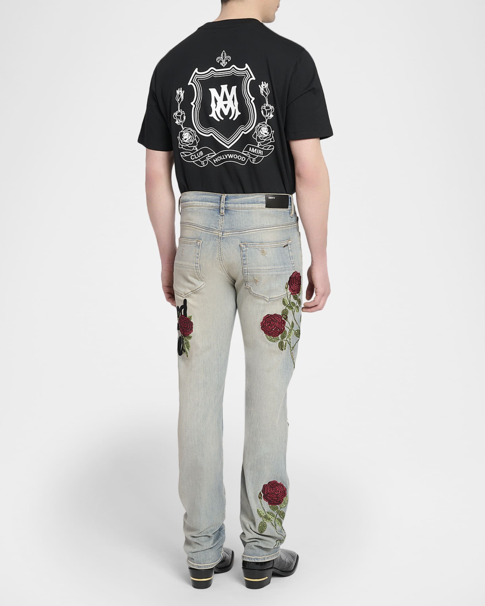 Amiri Men's Floral Sequin Repaired Slim-Fit Jeans | Neiman Marcus