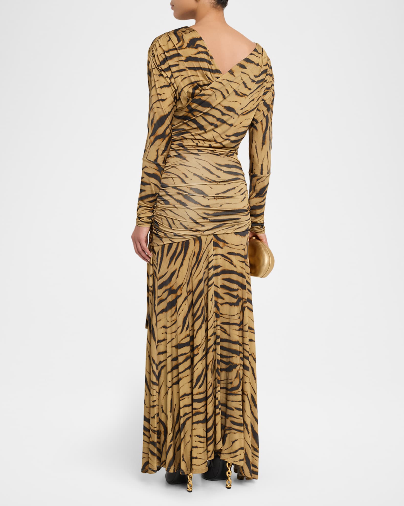 sachin and babi light blue dress Ganni Tiger-Print Ruched Jersey Maxi Dress