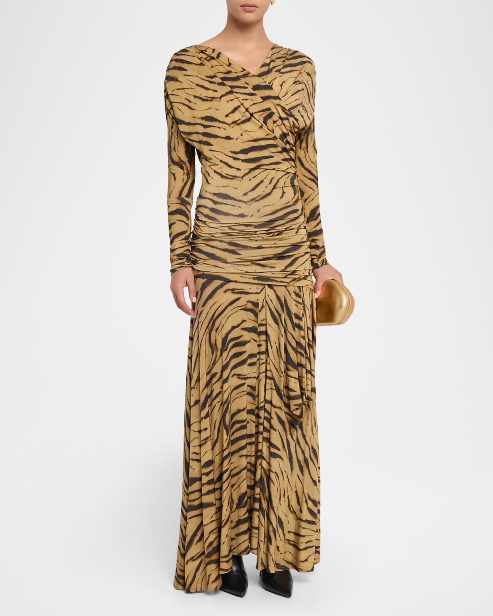 ganni green tiger dress Powder Long Kimono Gown