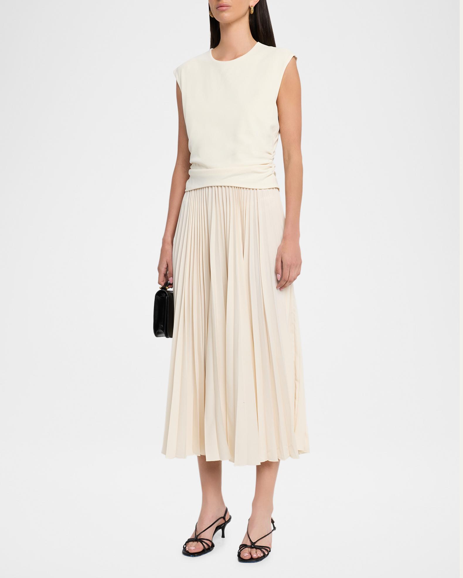 olivia cream pleated midi dress Tanya Taylor | Carly | White Evening dress Color:Silk Faille Navy Gifts For Her Toddler Girl Drop Waist Available in Cream perfect
