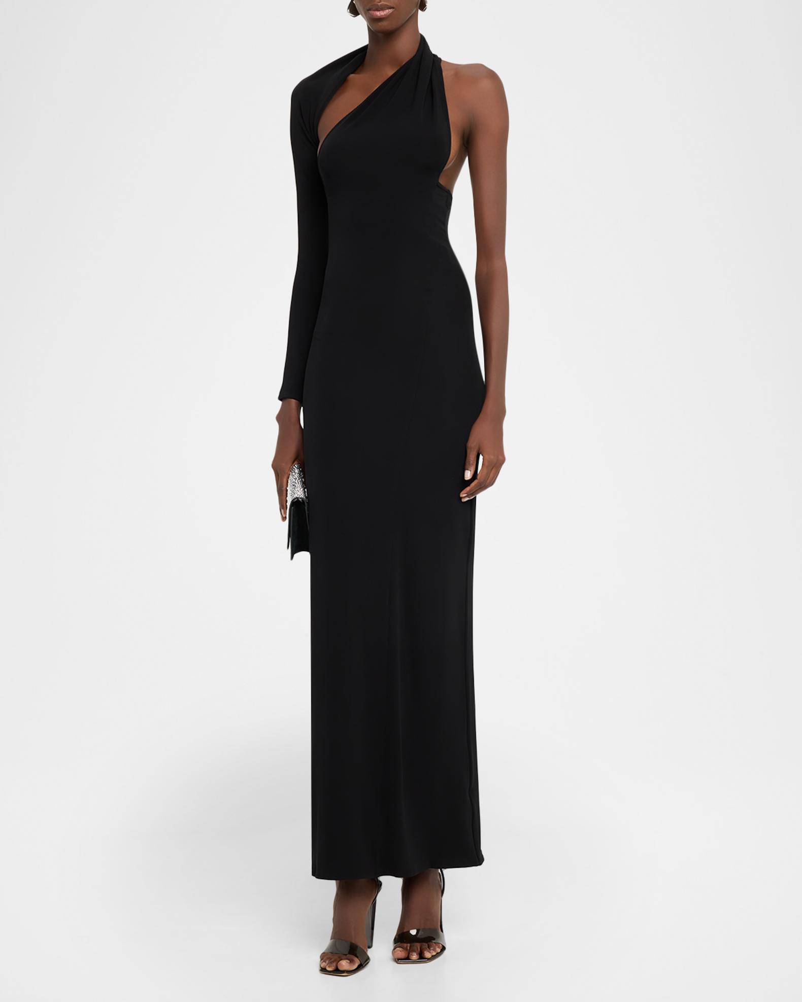 courreges asymmetric dress One-Shoulder Wrapped Crepe Maxi Mini dress Asymmetrical draped shoulder dress Midnight Desire Black Sheer Size:42 Tulle Dress