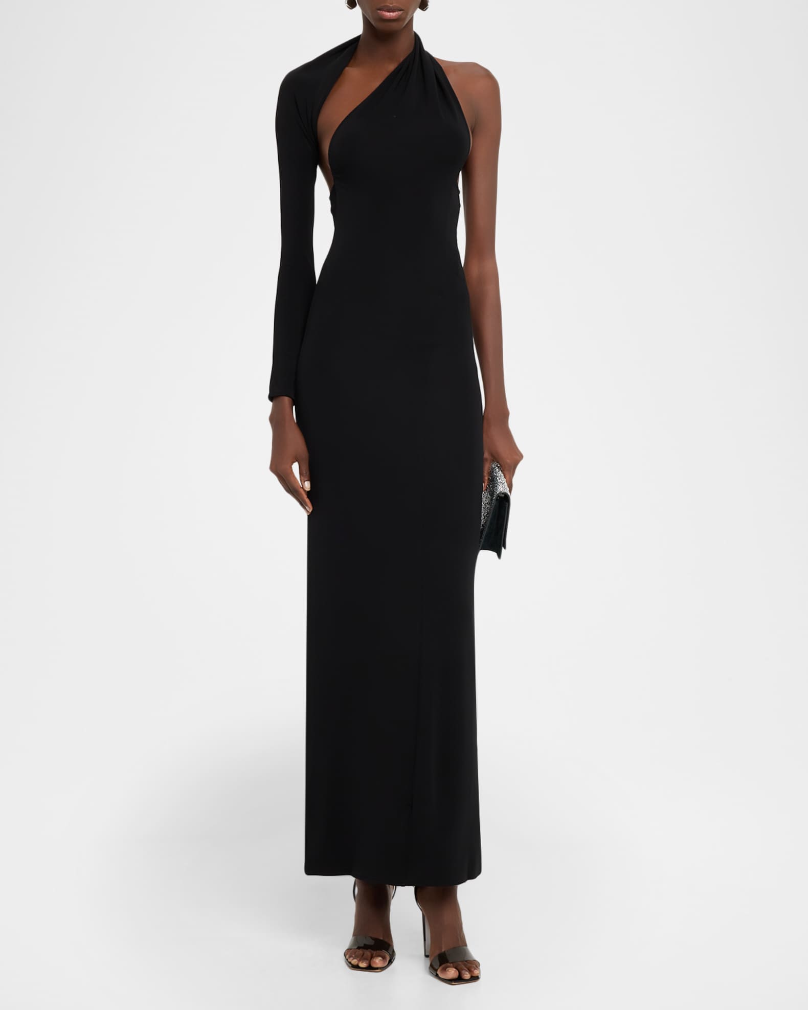 Courreges One-Shoulder Wrapped Crepe Maxi Dress | Neiman Marcus