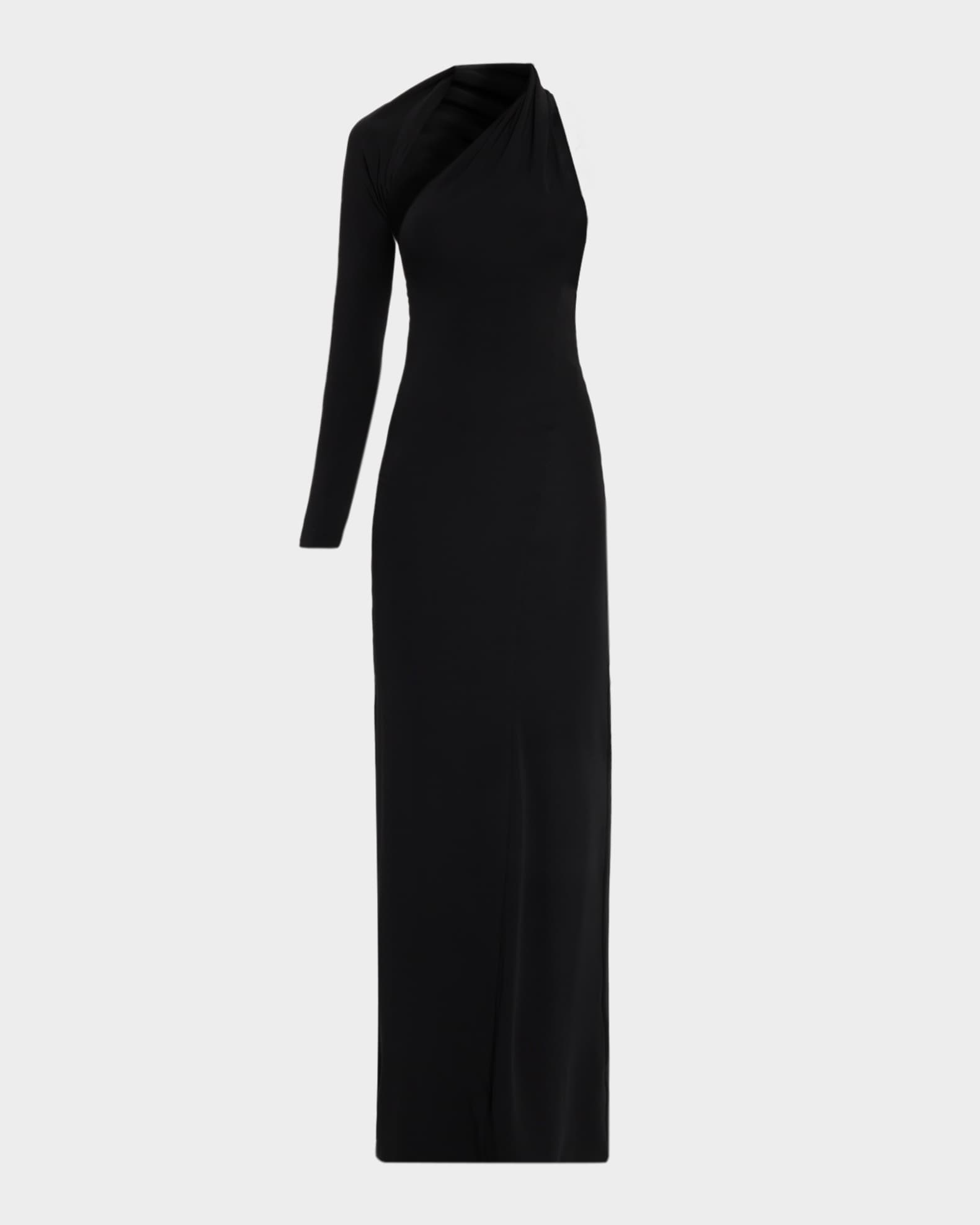 one shoulder long sleeve maxi dress Shona Joy - La Lune Gathered - Graphite %0D%0ADelicate%20sewing%20and%20hemming%20by%20durable%20needle%20lockstitch%20machine Araminta | One Shoulder Cape