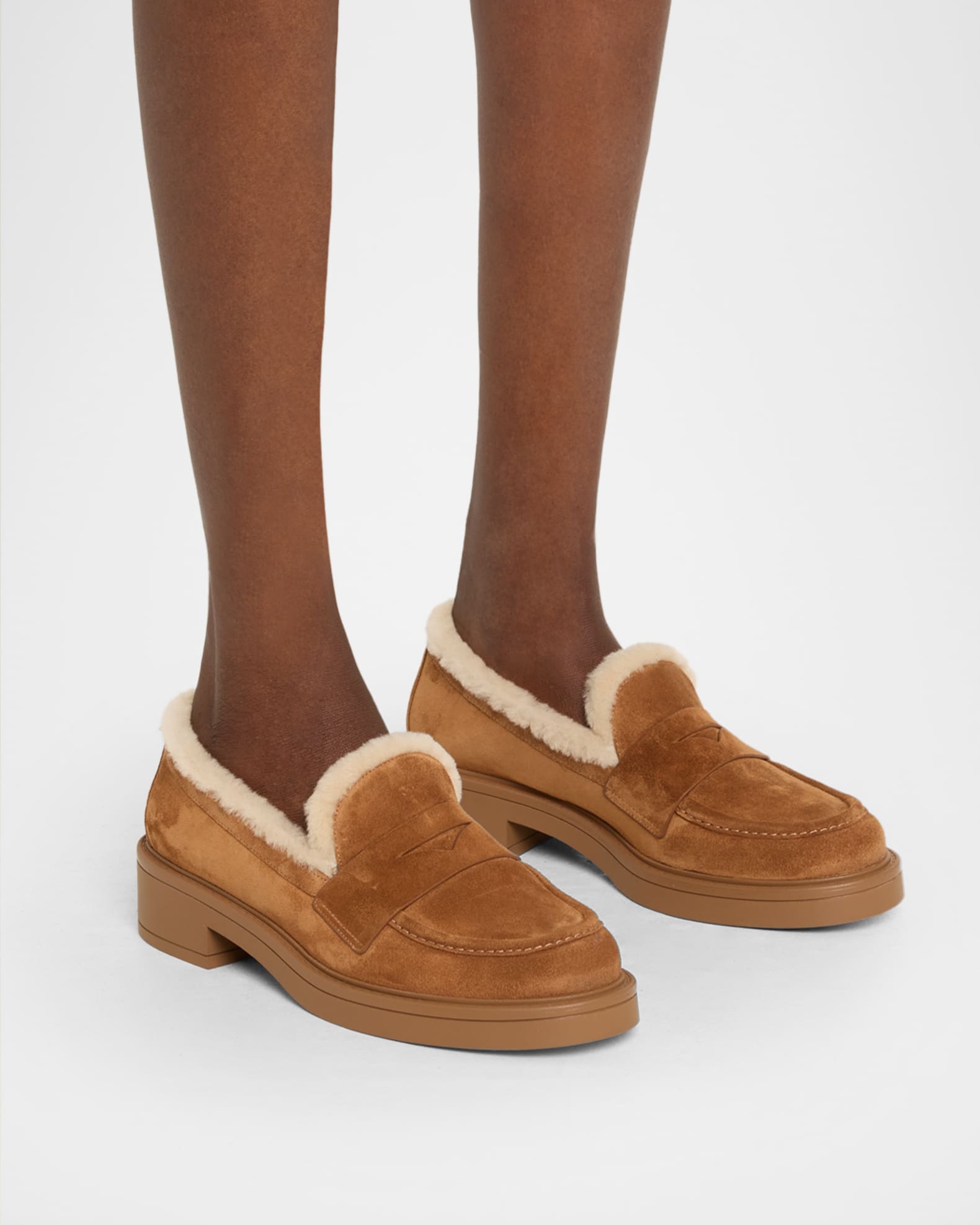 Stuart Weitzman Celia Lite Shearling-Lined Suede Penny Loafers